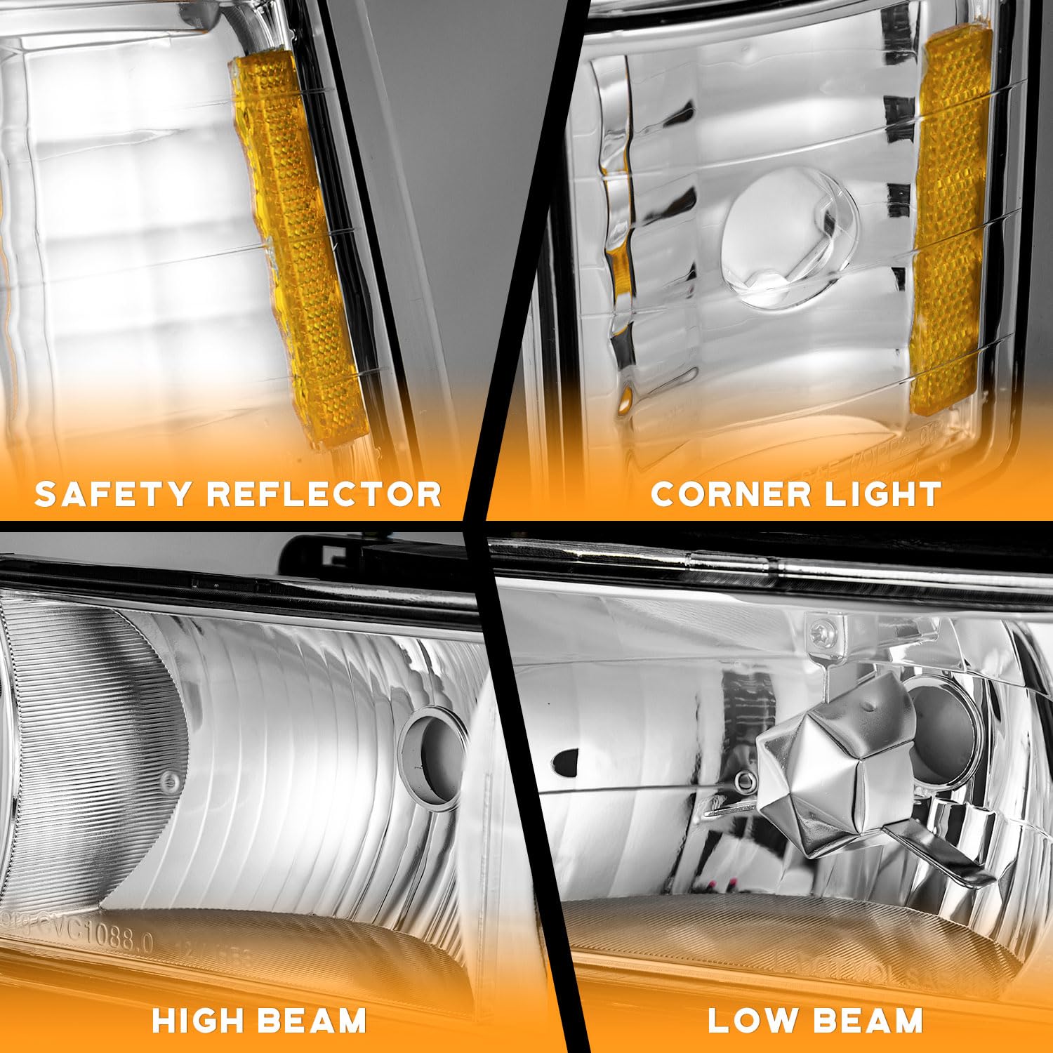 WEELMOTO Headlights Assembly for 1994-1998 Chevy C10, 94-98 C/K 1500 2500 3500, 94-98 Tahoe/Suburban/Silverado, 92-94 Blazer for