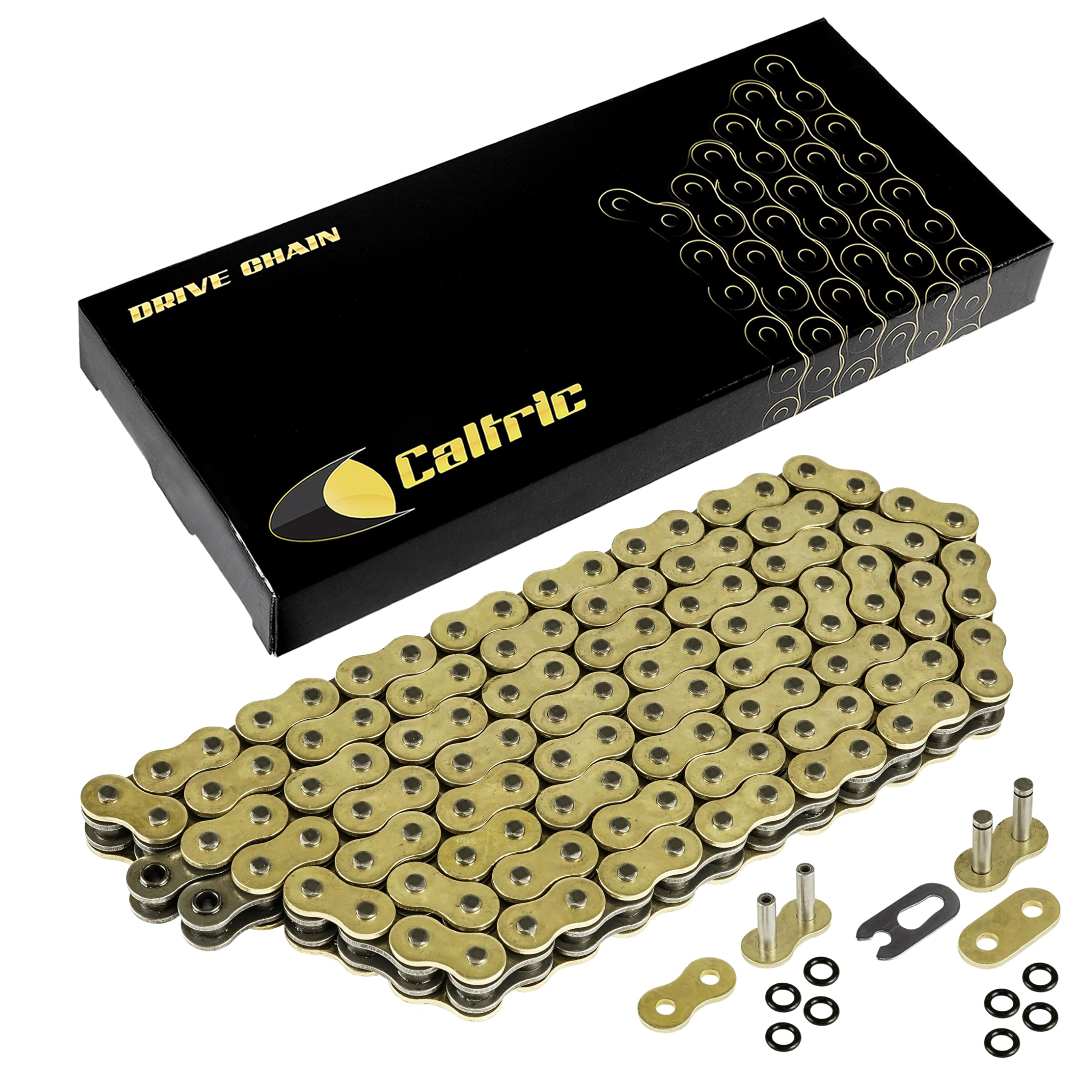 Caltric Golden 530-Pitch 120-Links O-Ring Drive Chain Compatible with ATV/UTV/Quad/Side X Side/Motorcycle/Dirtbike/with Rivet an