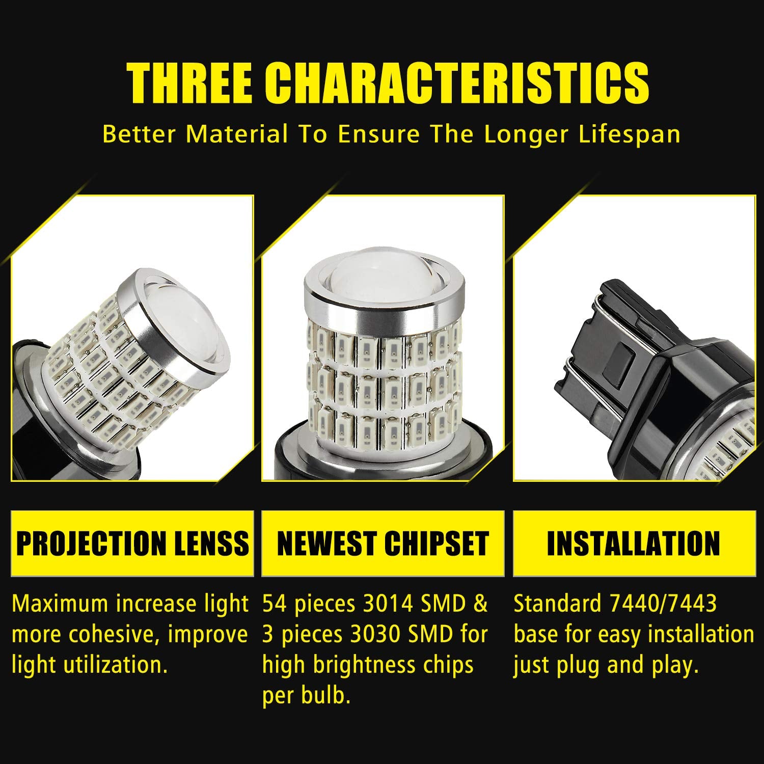 Auxlight 7440 7441 7443 7444 T20 992 W21W Led Bulbs Brilliant Red, Ultra Bright 57-Smd Led Replacement For Brake/Tail Lights, Blinker Lights, Turn Signal/Parking Or Running Lights (Pack Of 2)