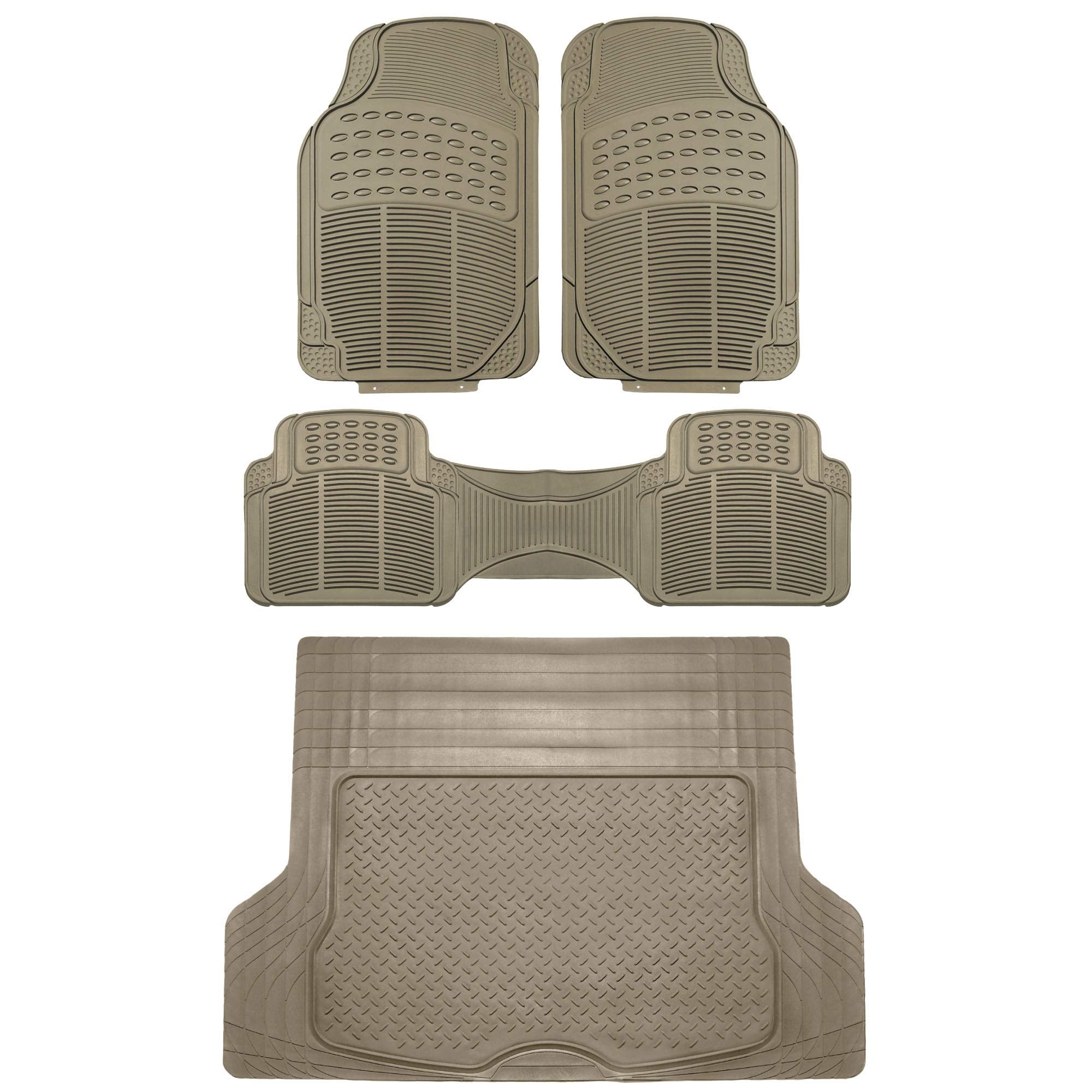 Fh Group Climaproof Trimmable Non-Slip Vinyl Floor Mats Full Set - Universal Fit For Cars Trucks And Suvs (Beige) F11306 + F1640