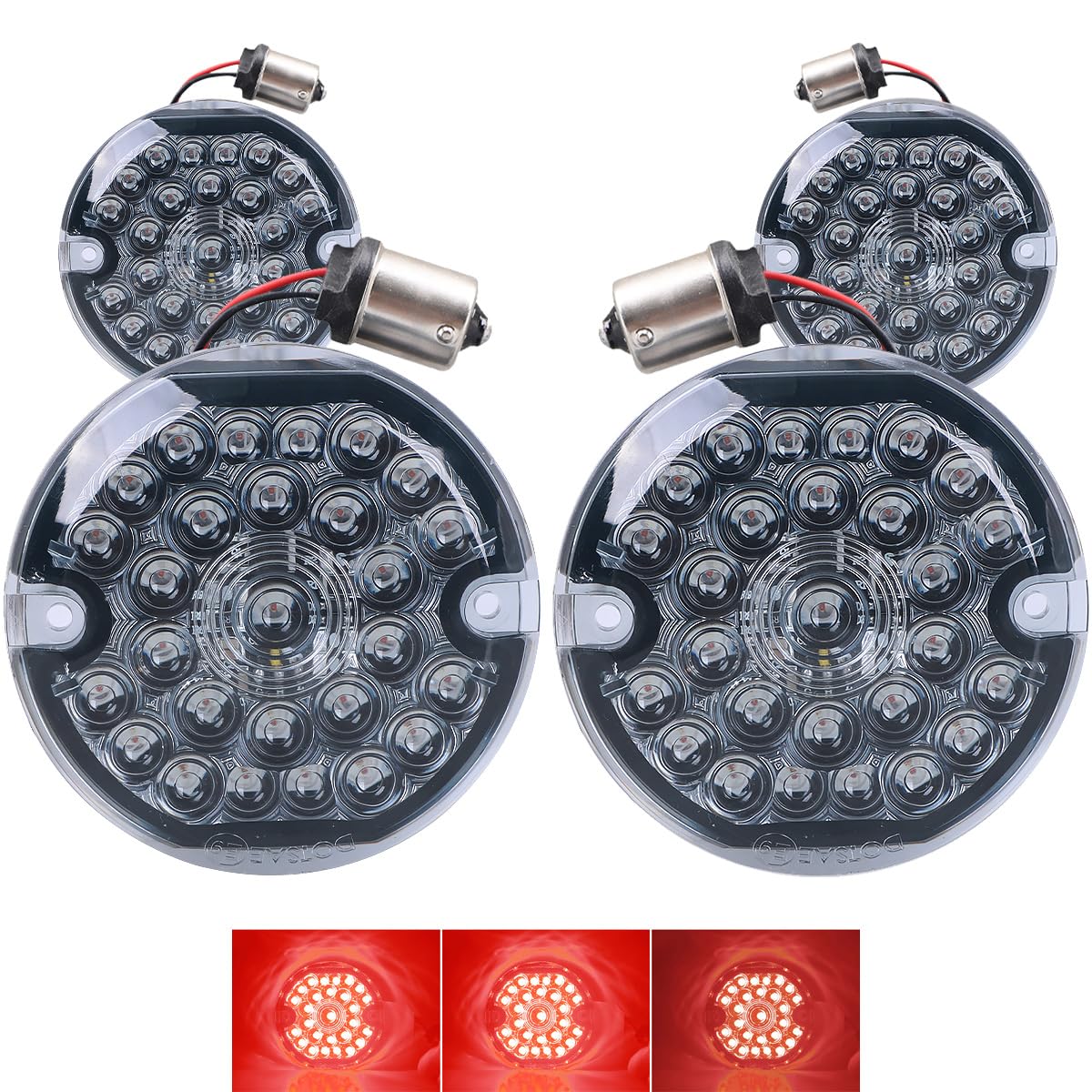 3-1/4 Inch Led Turn Signal Kit 1157 Double Base Dark Red/Bright Red Front Turn Signal + 1156 Single Connector Red Rear Signal Li