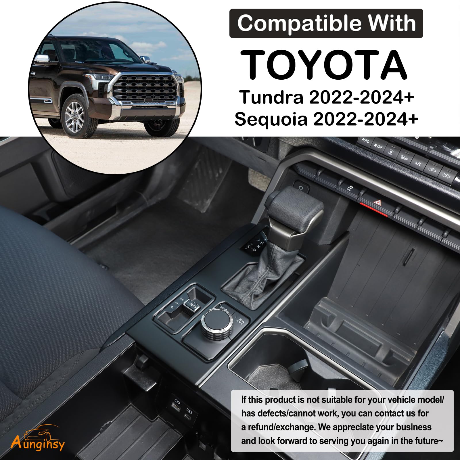 Aunginsy Central Control Gear Shift Panel Trim Cover Compatible with Toyota Tundra/Sequoia 2022-2024 Truck Gear Shifter Console