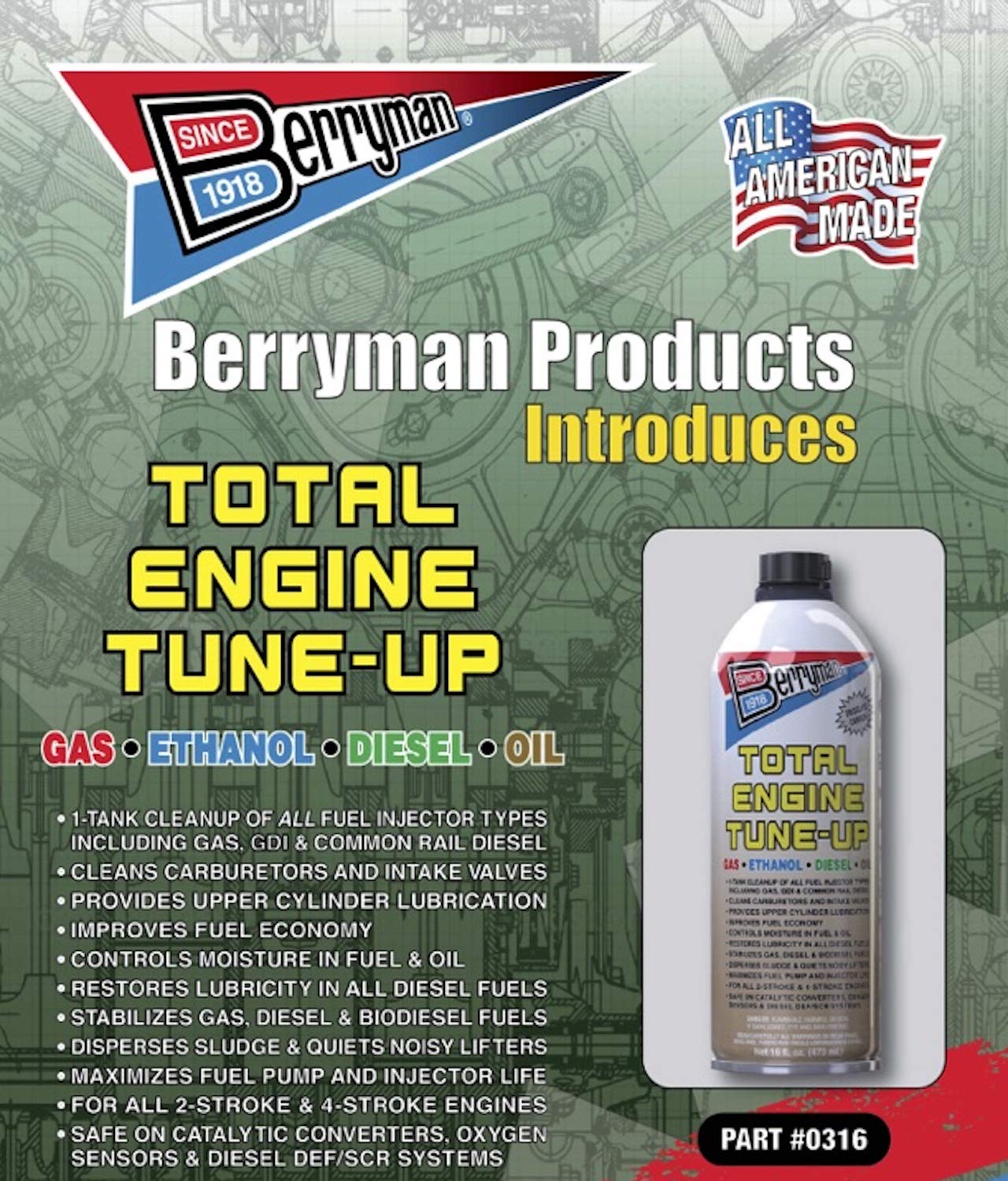 Berryman 0316 Motor Tune Up For Gas And Diesel Easy Pour-In Can, 16-Ounce