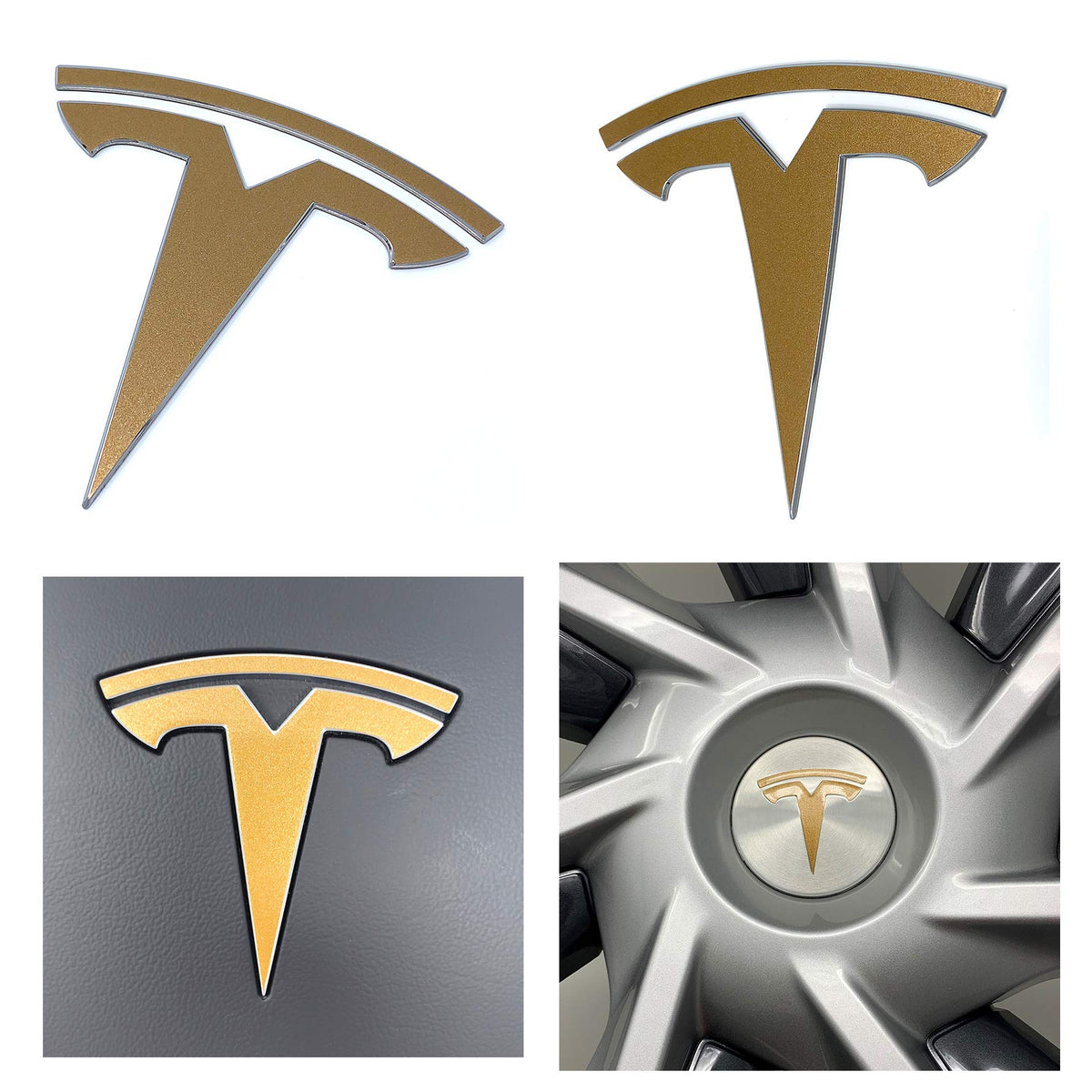 Logo Decal Wrap For Tesla Model Y, 11-Pc Set (Gloss Gold)