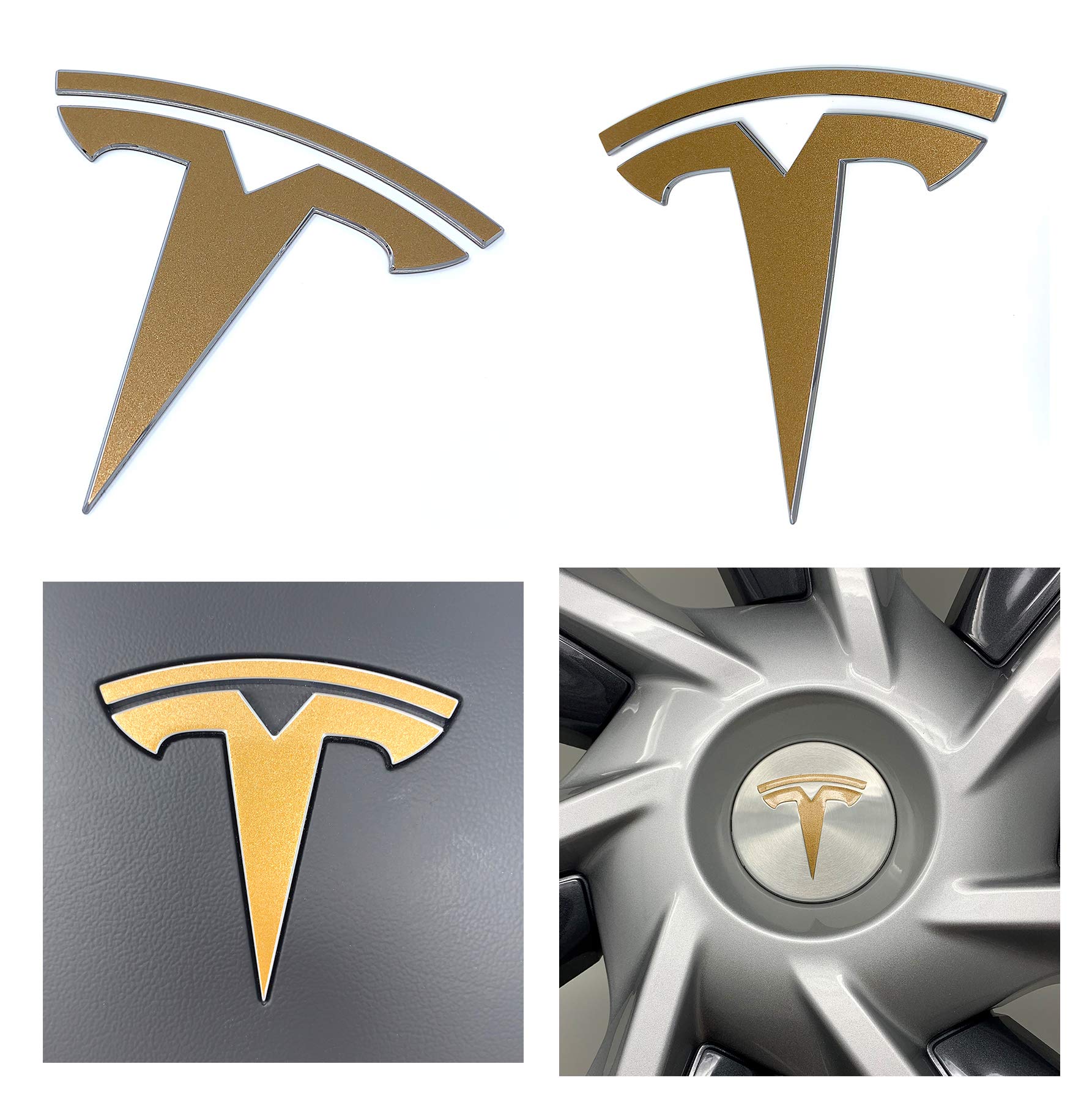 Logo Decal Wrap For Tesla Model Y, 11-Pc Set (Gloss Gold)