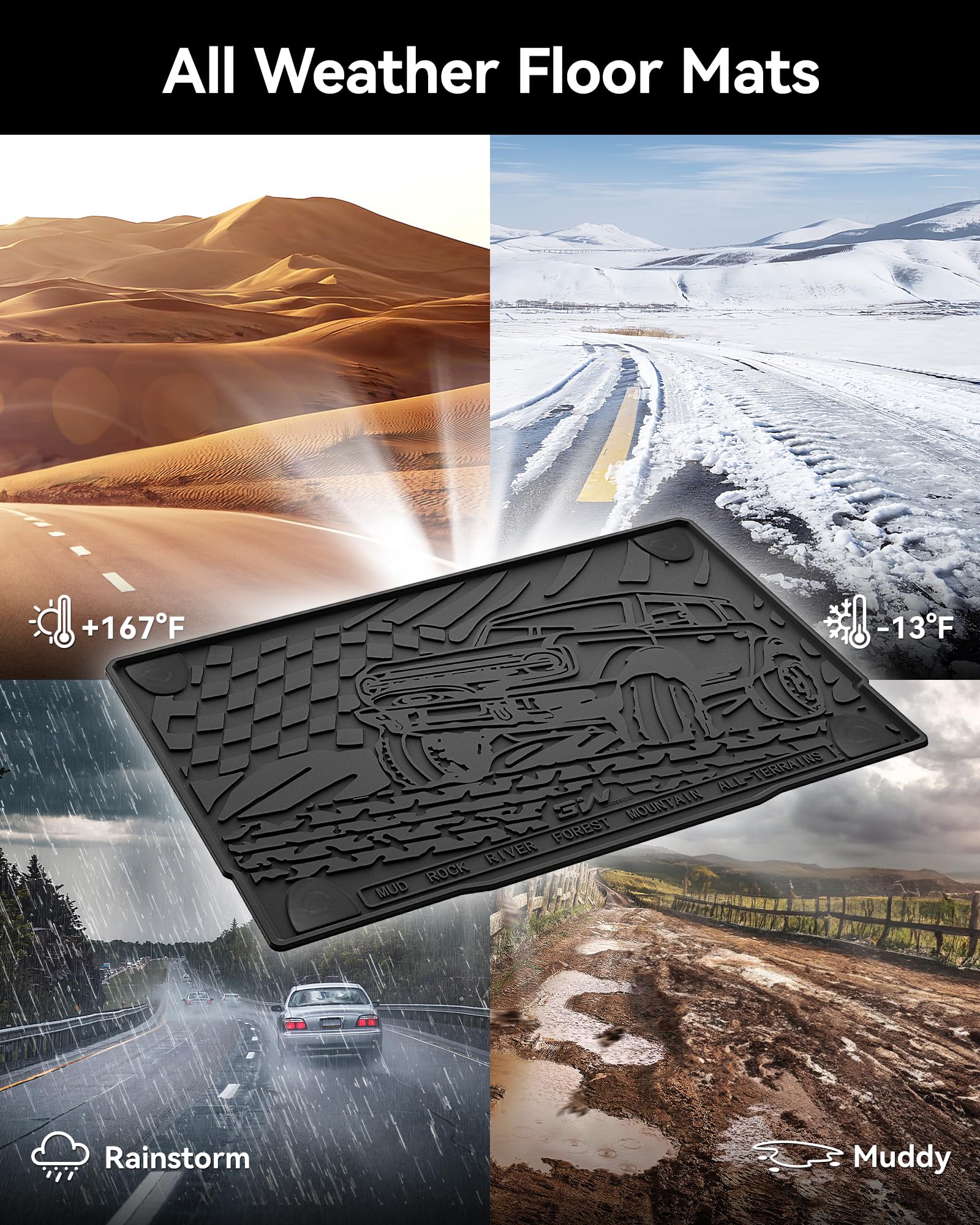 3W Cargo Liner Custom Fit For 2021-2025 Ford Bronco 4 Door, All Weather Tpe Heavy Duty Truck Car Mat Accessories Fit For Bronco