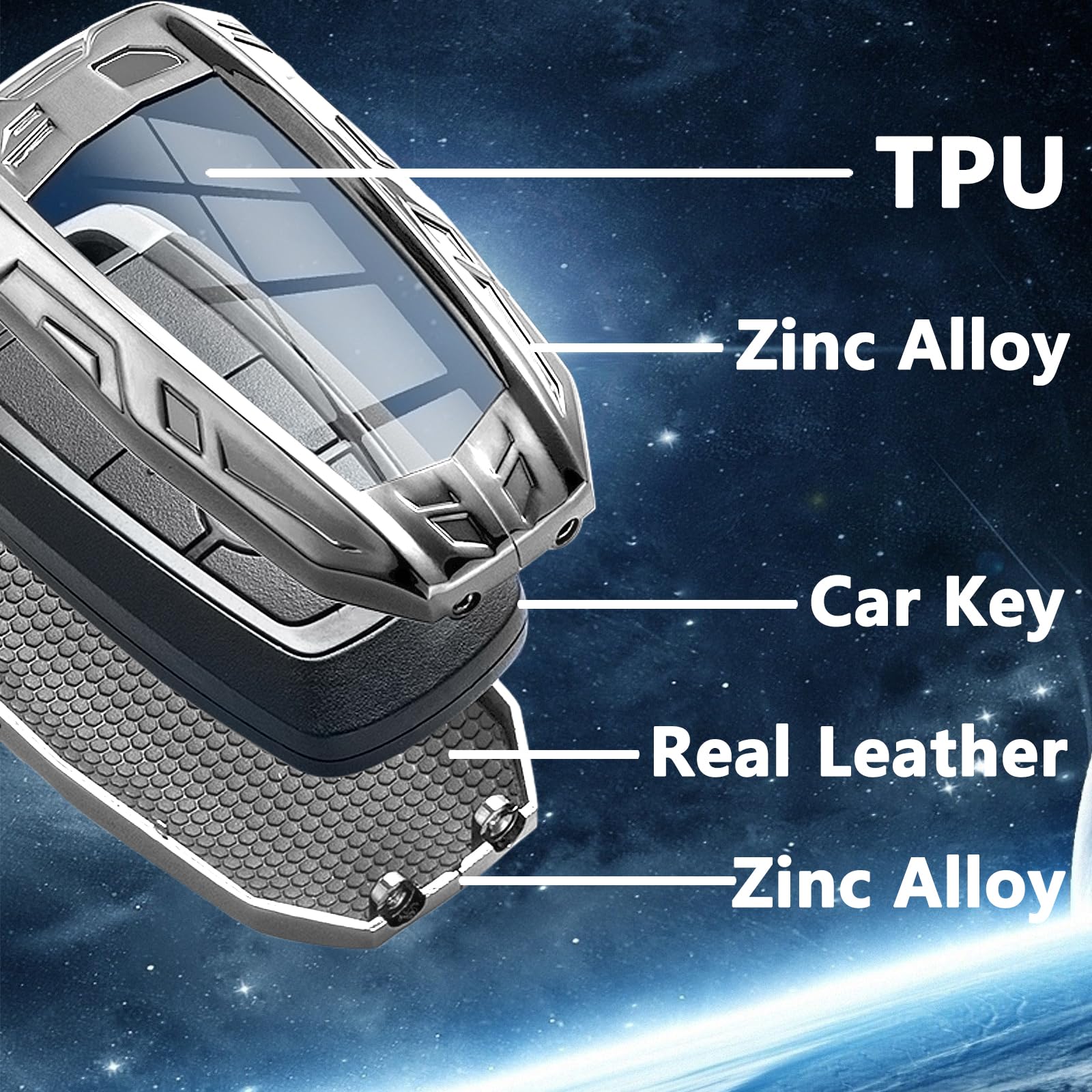 Ocezbiis For Ford Key Fob Cover,Keychain,Zinc Alloy Protection Car Key Shell Case Compatible With Ford Holder Smart Remote Keyle