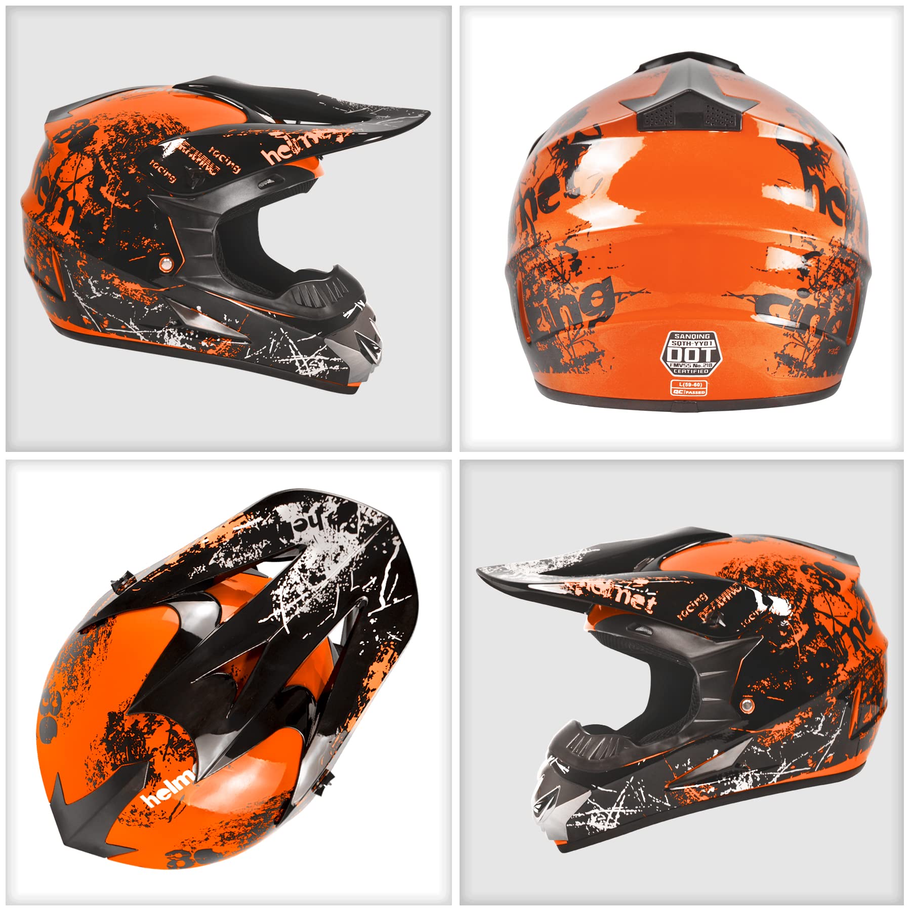 Sanqing Motocross Helmet Youth Dirt Bike Helmets Fashion Adult Off-Road Mountain Bike Motorcycle Helmet Dot Approved (Gloves Goggles Face Shield) 4Pcs Set (Orange, Small)