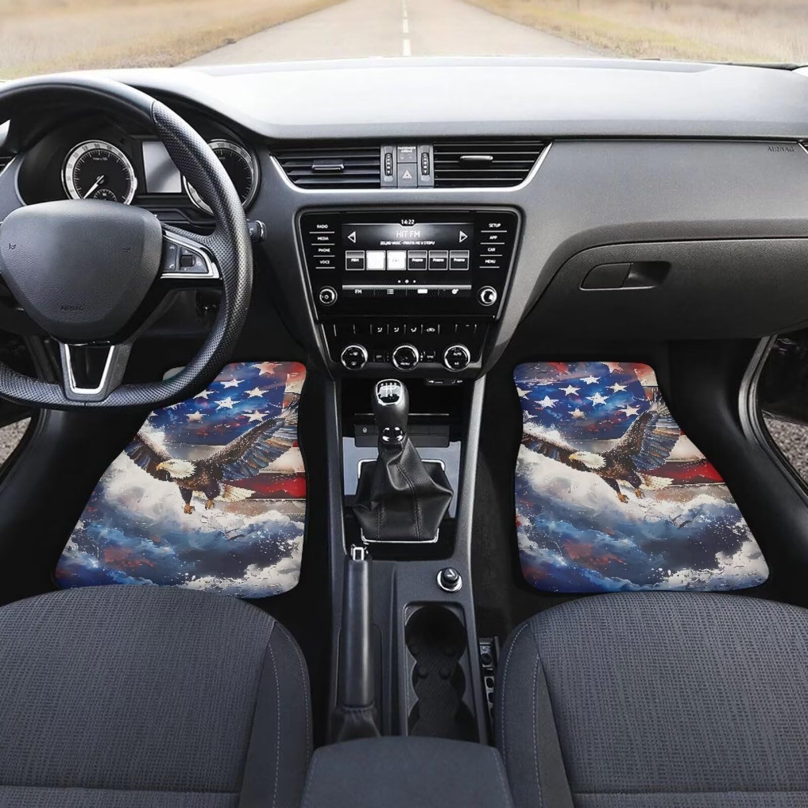 ELEQIN Car Floor Mat for SUV Front Mat Eagle American Flag 2piece Set Non-Slip Backing Carpet Auto Accessories All Weather Prote