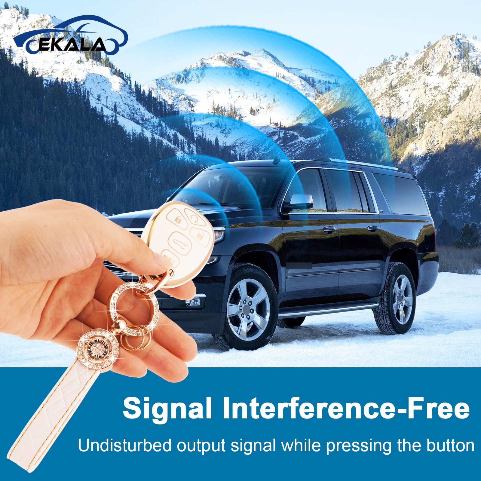 EKALA TPU Key Fob Cover with Leather Keychain Lanyard Fit for Chevy Traverse Tahoe Suburban/GMC Yukon Acadia/Cadillac Escalade S