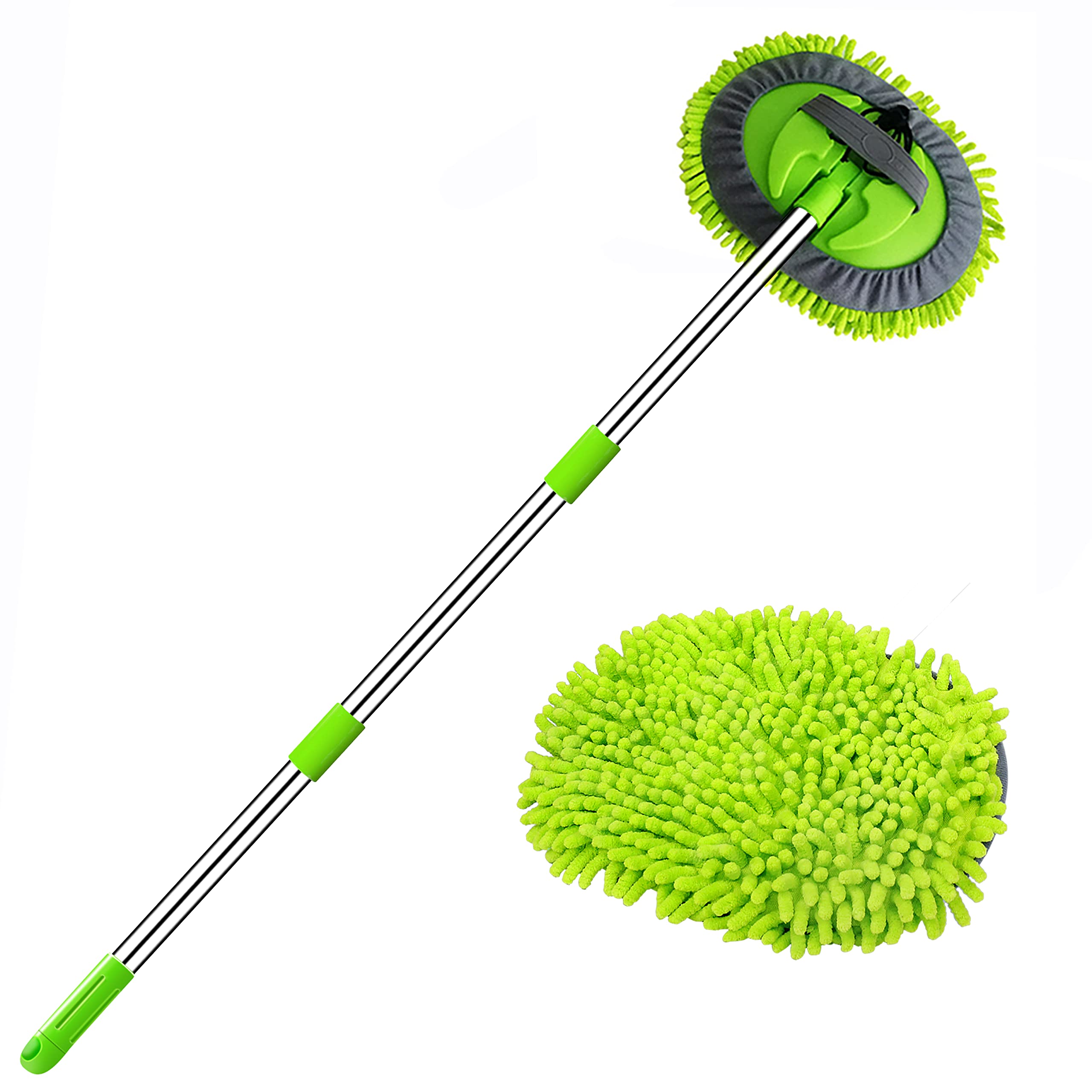 Willingheart 47.5' Car Wash Brush Mop Cleaning Tool With Long Handle Kit For Washing Detailing Cars Truck, Suv, Rv, Trailer, Boat 2 In 1 Chenille Microfiber Sponge Duster Not Hurt Paint Scratch Free