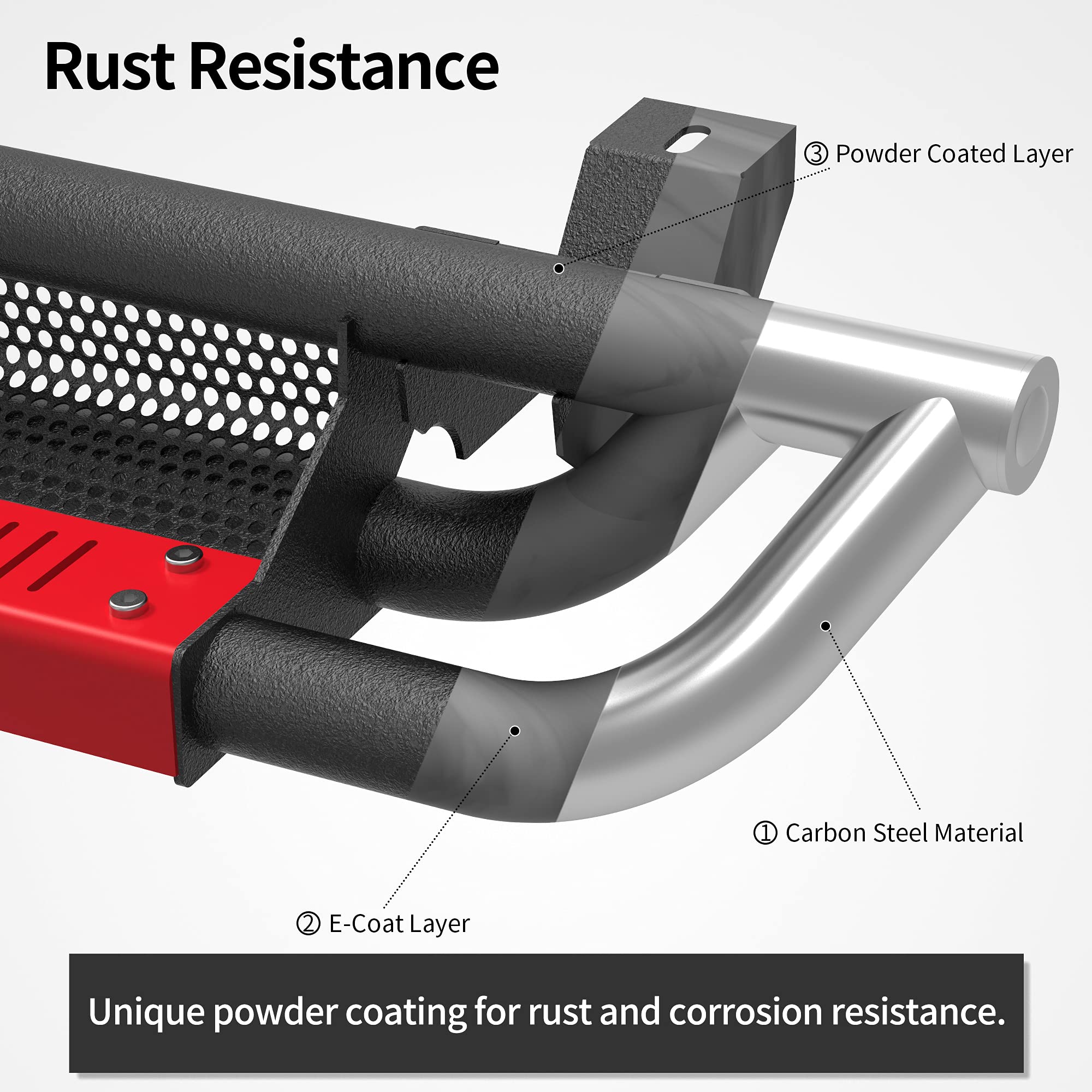 Oedro 6 Inch Running Boards Compatible With 2018-2024 Jeep Wrangler Jl Unlimited 4 Door, Bolt-On Drop Side Steps Rails, Powder Coated Black And High Gloss Red Nerf Bar