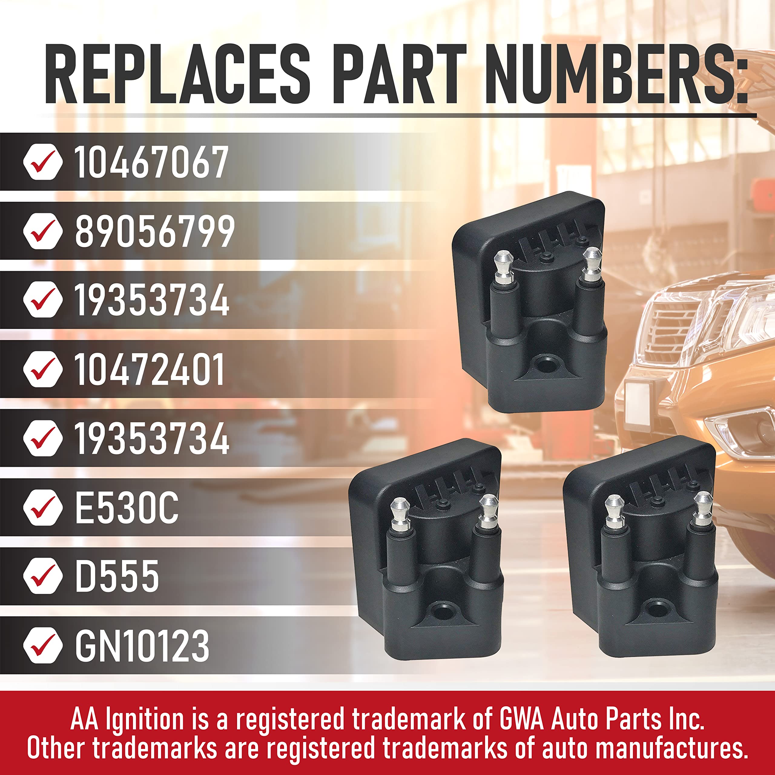 Ignition Coil Pack Set Of 3 - Replaces 10472401, 10467067, D555, 89056799, C849 - Compatible With Chevy, Buick, Cadillac & Other