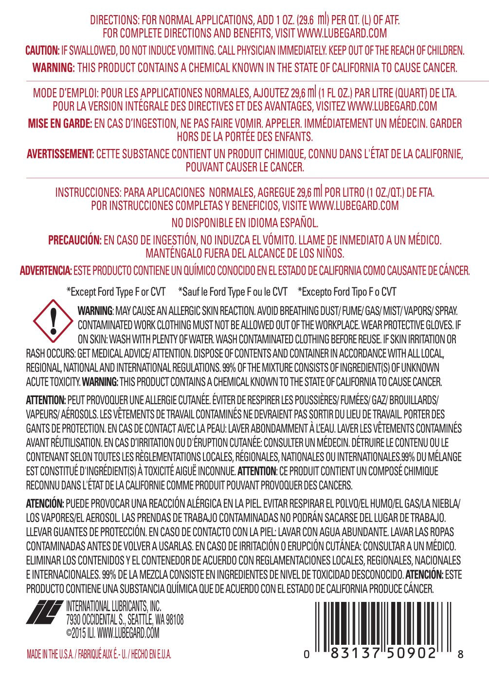 Lubegard 50902 Automatic Transmission Fluid Protectant, 32 Oz.
