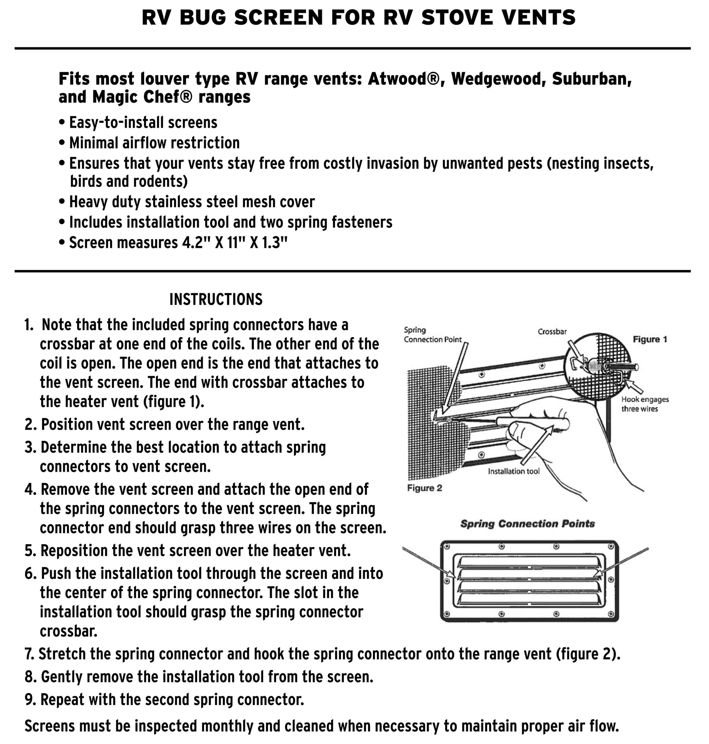 Valterra A10-1330Vp Bug Screen For Rv Stove Vent - Fits Most Louvered Range Vents