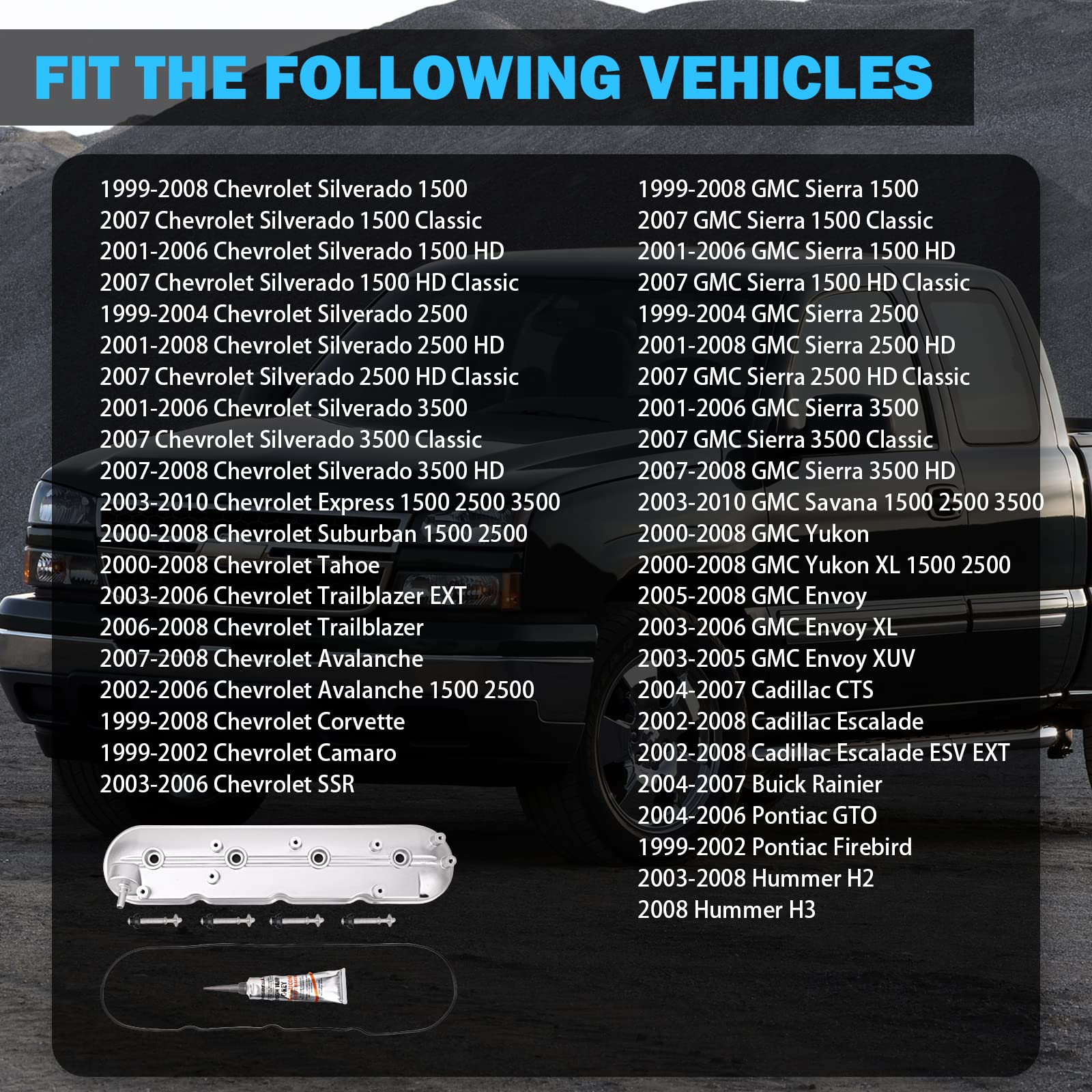 Valve Cover With Gaskets - Compatible With 1999-2010 4.8L, 5.3L, 5.7L, 6.0L, 6.2L Chevy Silverado, Suburban, Tahoe, Trailblazer, Gmc Sierra, Yukon, Cadillac Escalade - Replace 12570427 264-965