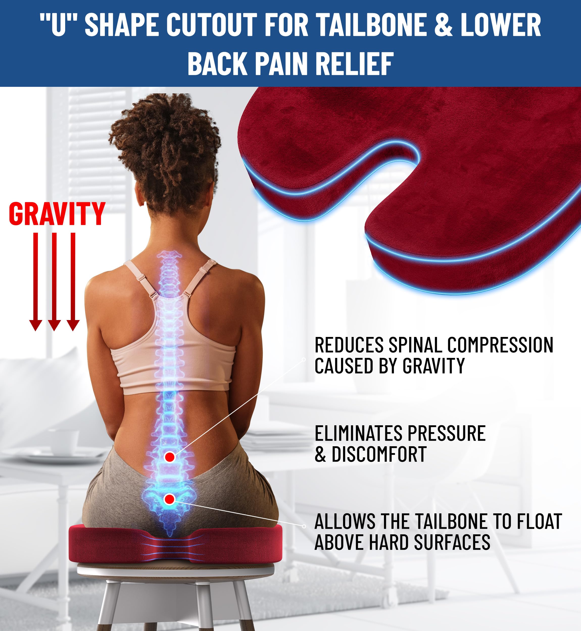 Everlasting Comfort Memory Foam Seat Cushion - Ergonomic Design For Long Trips - Compatible With Cars And Trucks