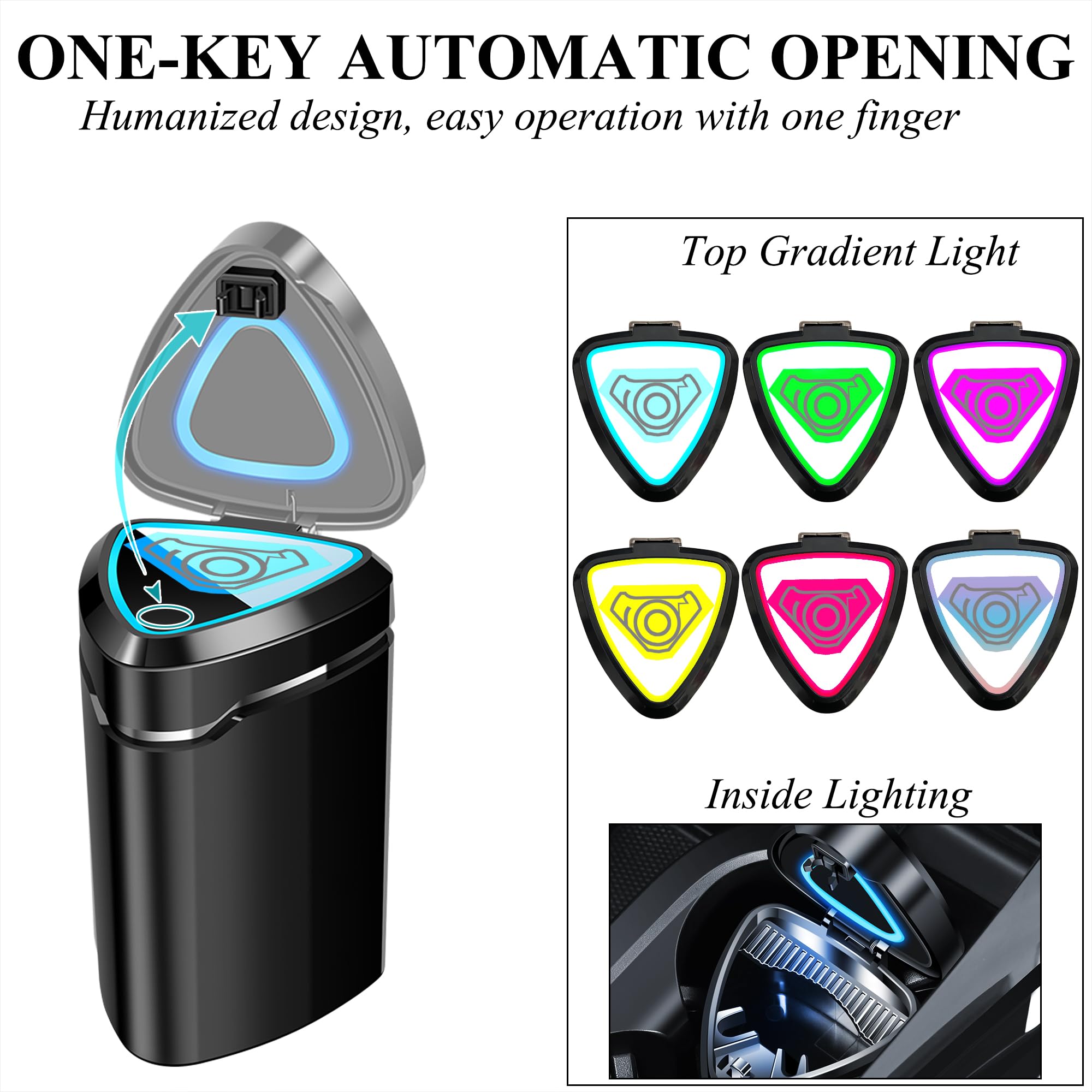 Wainynyda Car Ashtray With Lid Smell Proof, Smokeless Ashtray, Mini Car Trash Can With Rechargeable Led Light And Usb Line