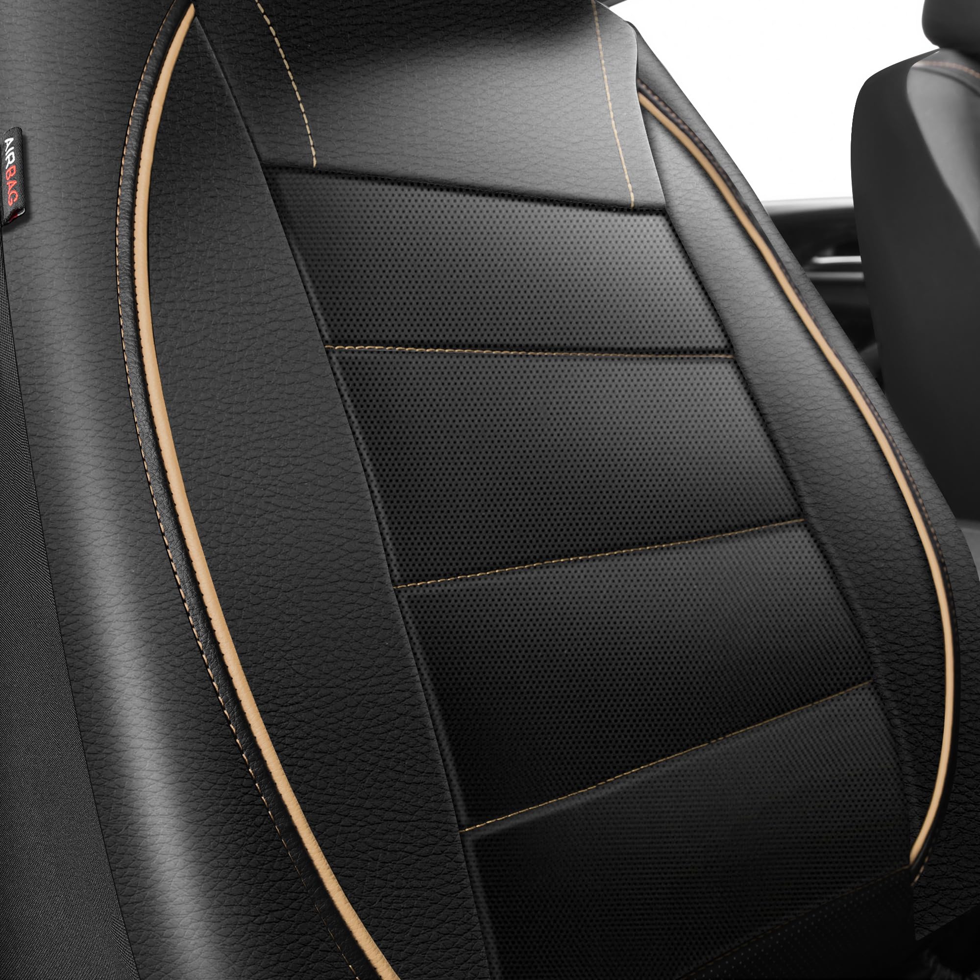 Car Pass Universal Fit Piping Leather Two Front Seat Covers, Waterproof Faux Leather For Suv Sedan Van Truck, Airbag Compatible,