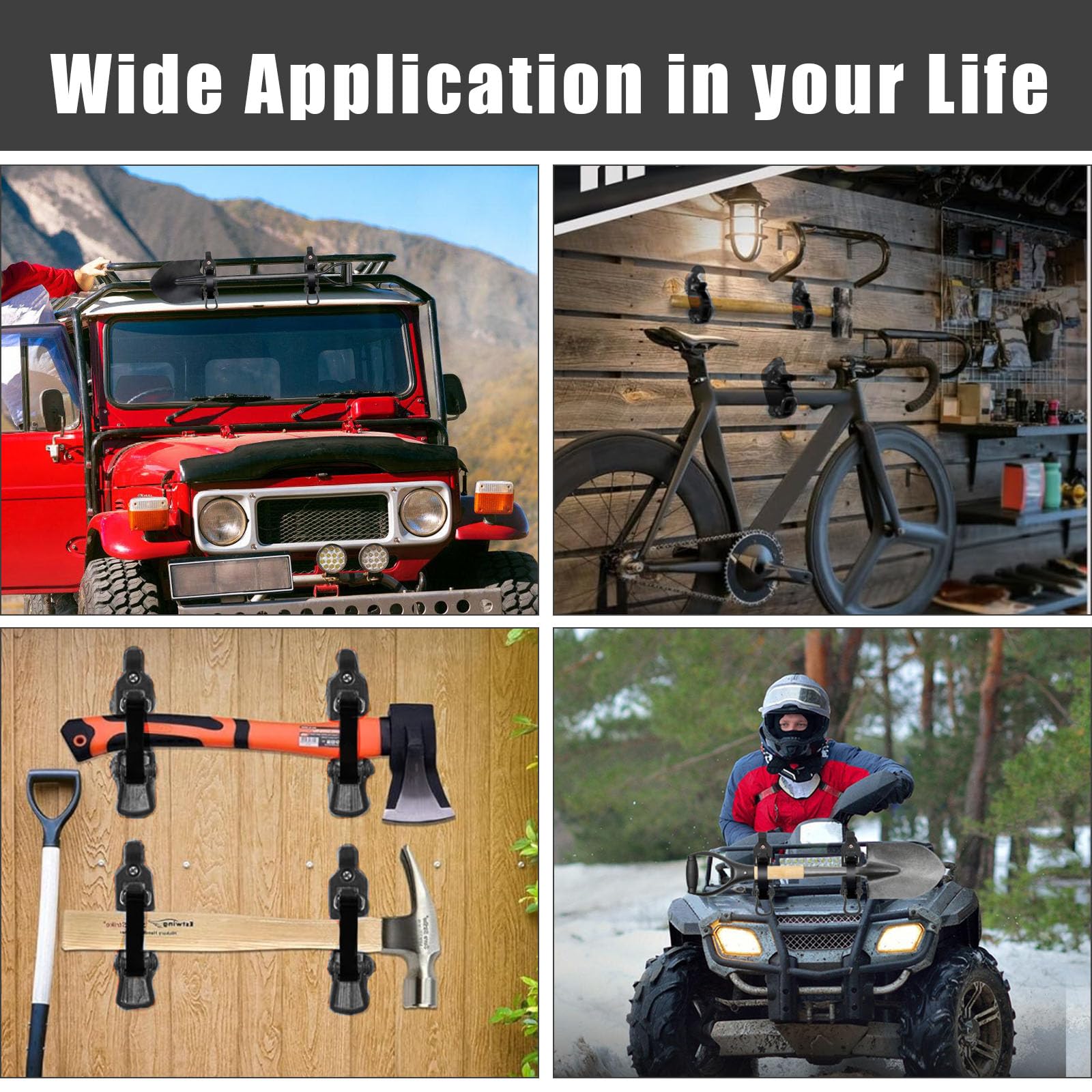 8Pcs Shovel Mount for Roof Rack, Metal Rubber Clamp Mounting Brackets, Durable Axe Holder Organizer Clamp Mount Kit for Roof Rac