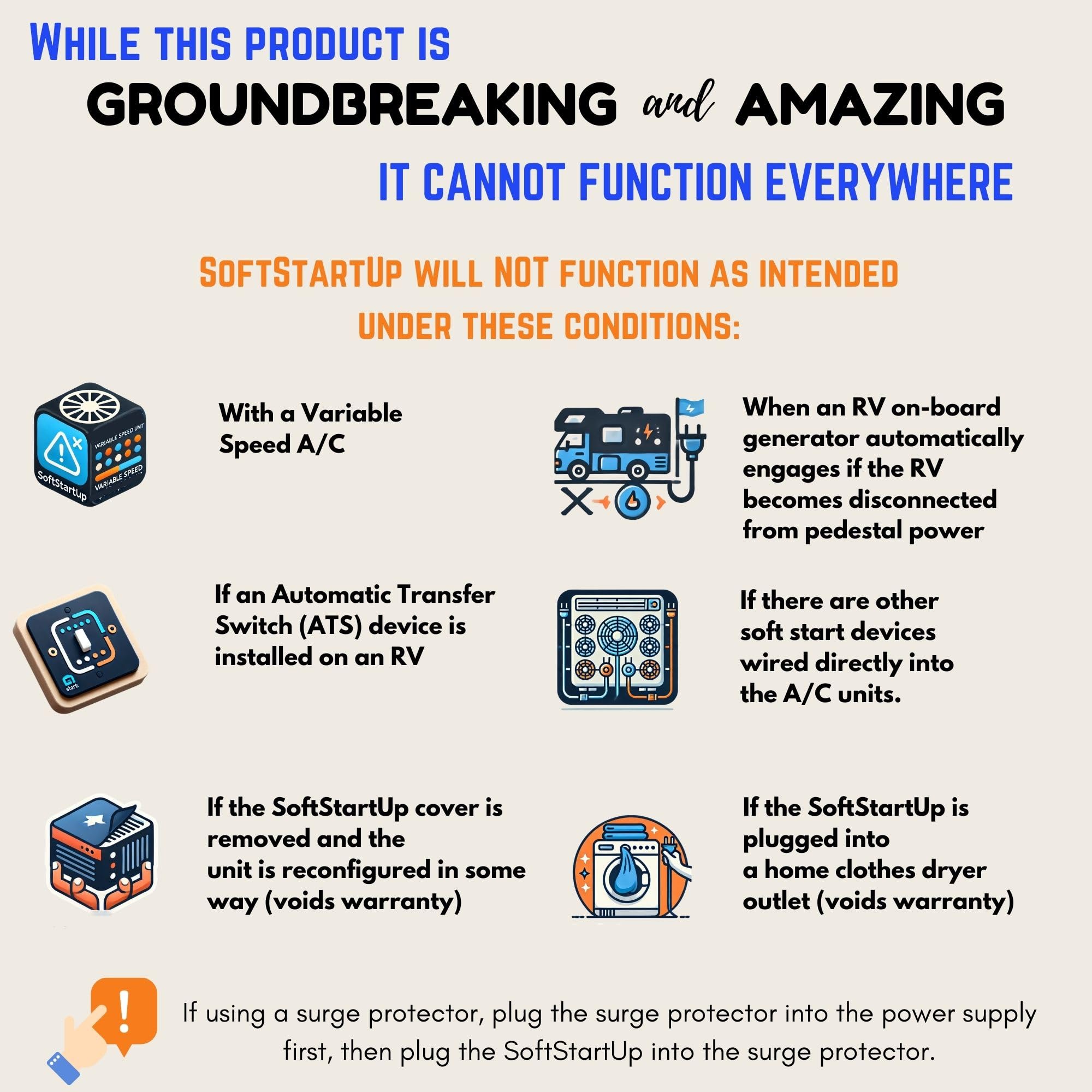 SoftStartUp Plug & Play RV A/C Soft Start - Runs 2 Air Conditioners & Appliances on 50A, 30A & 20A Power - No Installation Neede