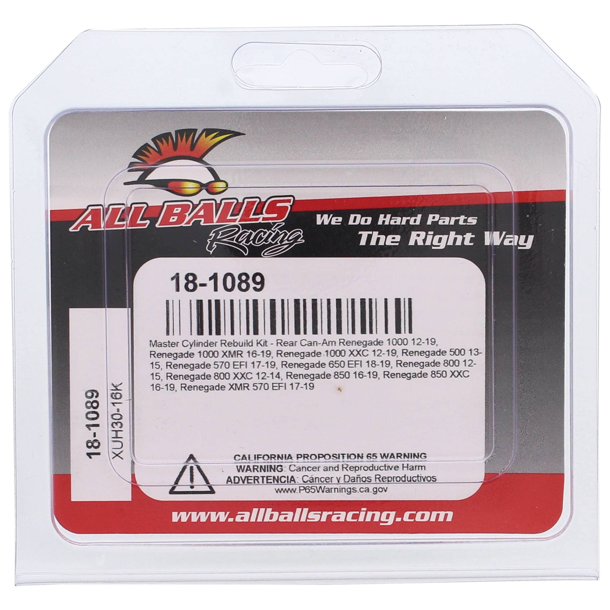 All Balls Racing 18-1089 Master Cylinder Rebuild Kit Rear Compatible With/Replacement For Can-Am Renegade 1000 2012-2018, Renegade 570 Efi 2018, Renegade 800 R 2012-2015, Renegade 800 R Xxc 2012-2014