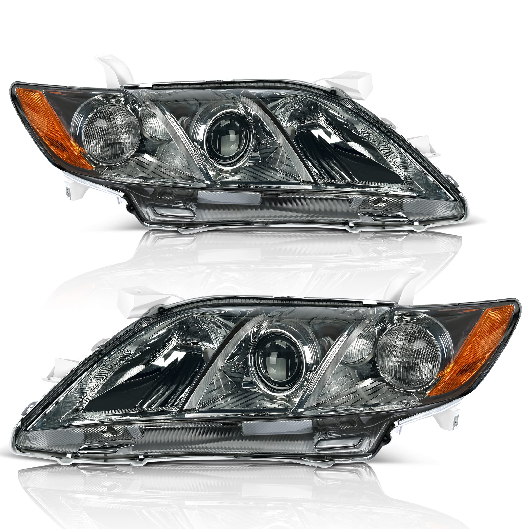 Autosaver88 Projector Headlight Assembly Compatible With 2007-2009 Camry (4-Door Sedan) Exclude Hybird Chrome Housing Amber Refl