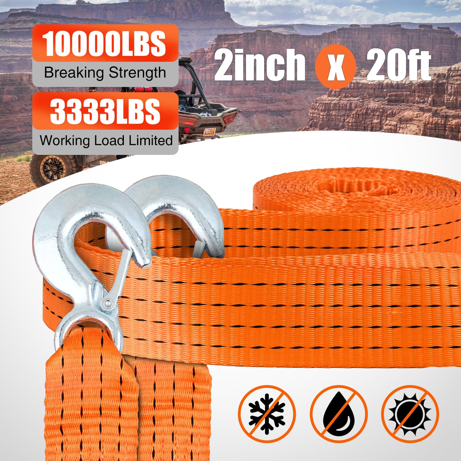 Nilight Tow Strap Heavy Duty with Safety Hooks 2   x20 10,000LBS Breaking Strength Towing Strap Rope for Trucks Vehicles Towing