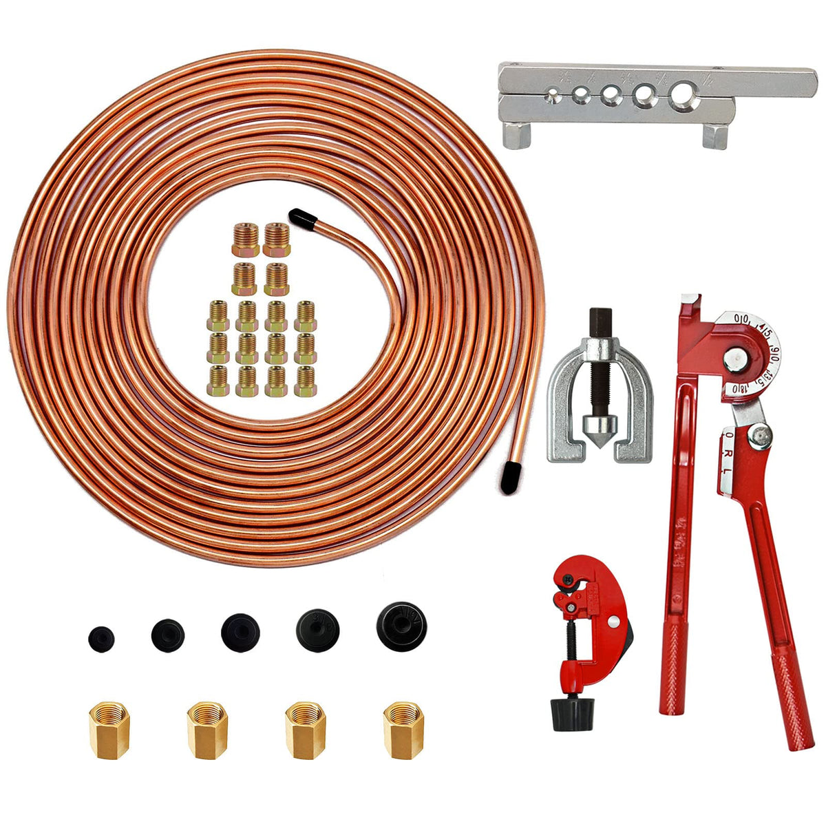 Muhize 1/4 Brake Line - Upgraded Brake Tubing Kit 25 Ft. With 16 Inverted Flare Fittings And 4 Unions + Double & Single Flaring 