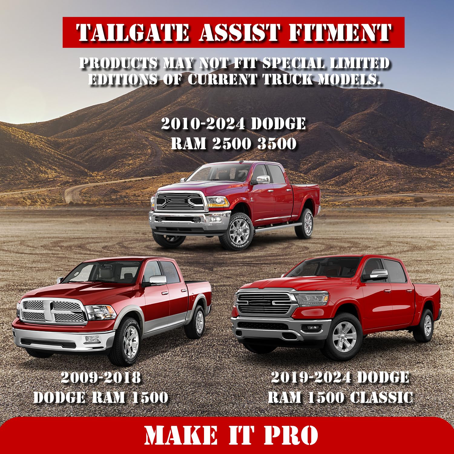 KitsPro Truck Tailgate Assist for Dodge Ram 1500 All Models 2009-2018, 1500 Classic Models 2019-2024, and 2500 3500 All Models 2