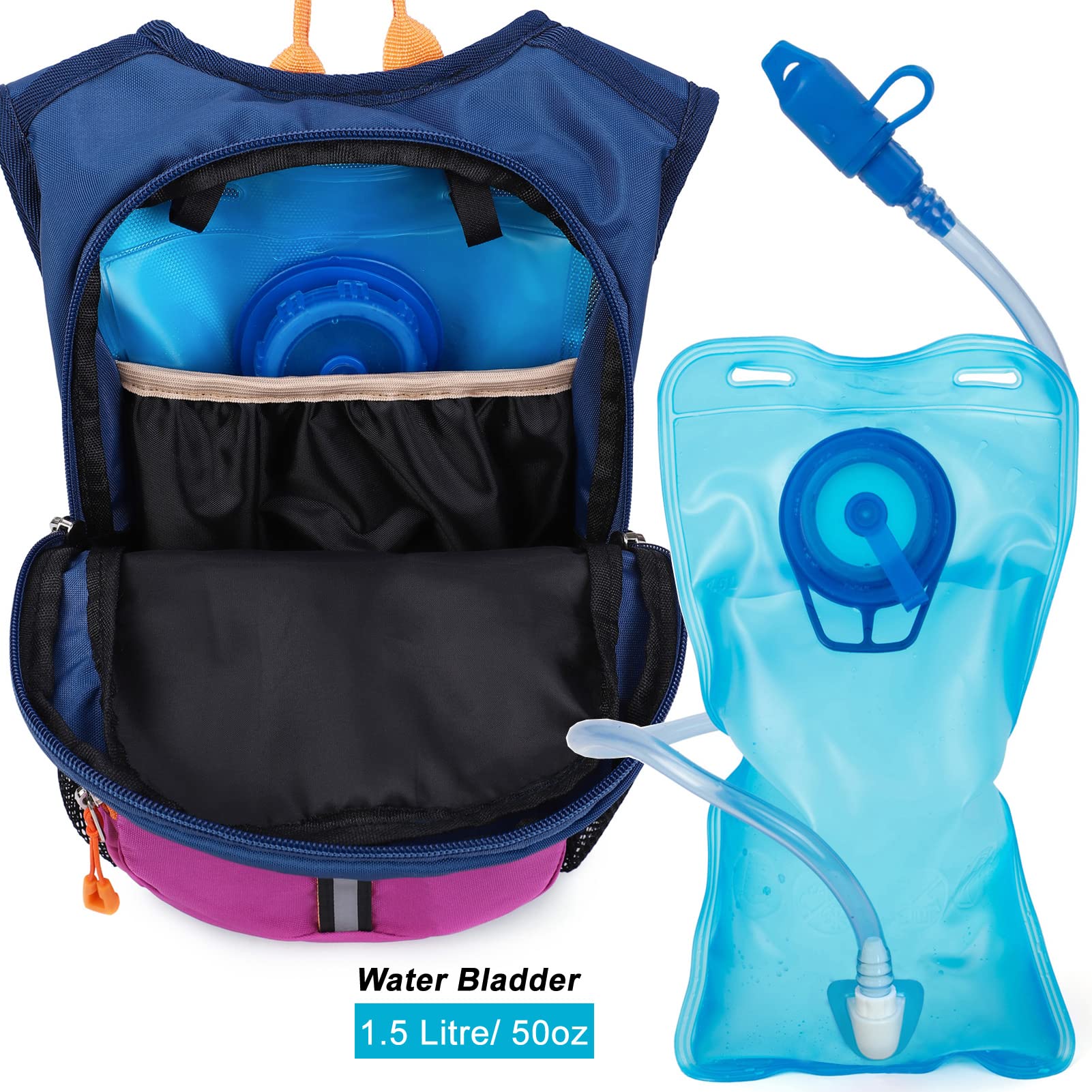 Ivygreen Kids Hydration Backpack, Hiking Backpack For Boys Or Girls With 1.5L Water Bladder, Purple