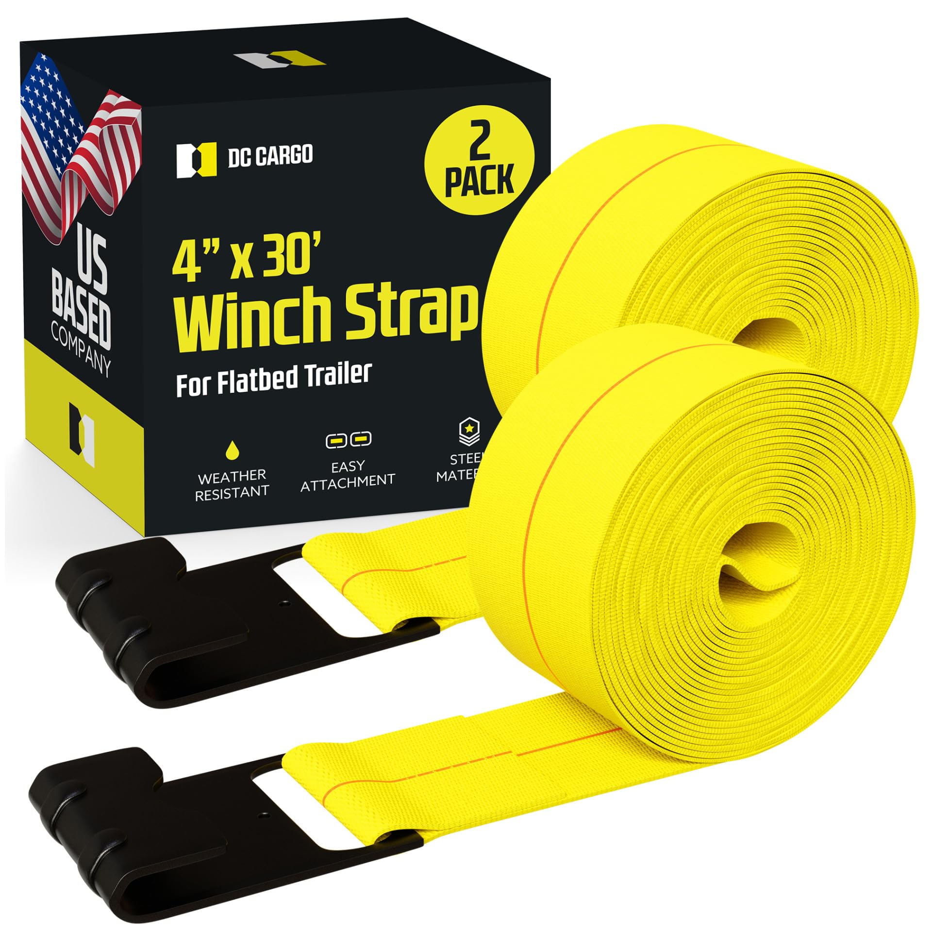 Dc Cargo Mall Truck Straps, 4 Inch X 30' Straps For Flatbed Trailer Heavy Duty Tie-Downs W/Flat Hooks (2-Pack) 16,500 Lbs Break