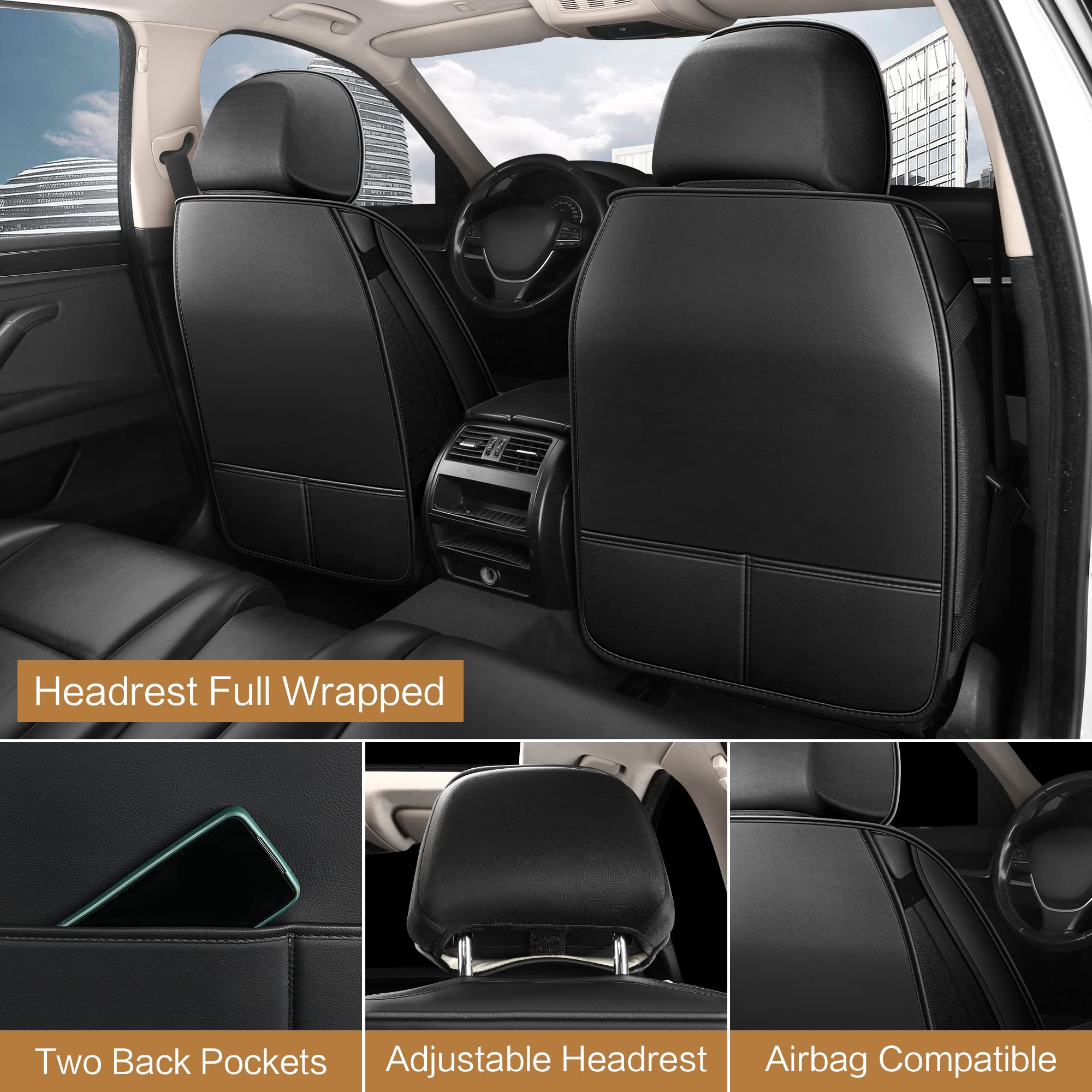 Haiyaotimes Leather Car Seat Covers Full Set, Waterproof Faux Leather Seat Covers For Cars, Non-Slip Car Interior Covers Univers