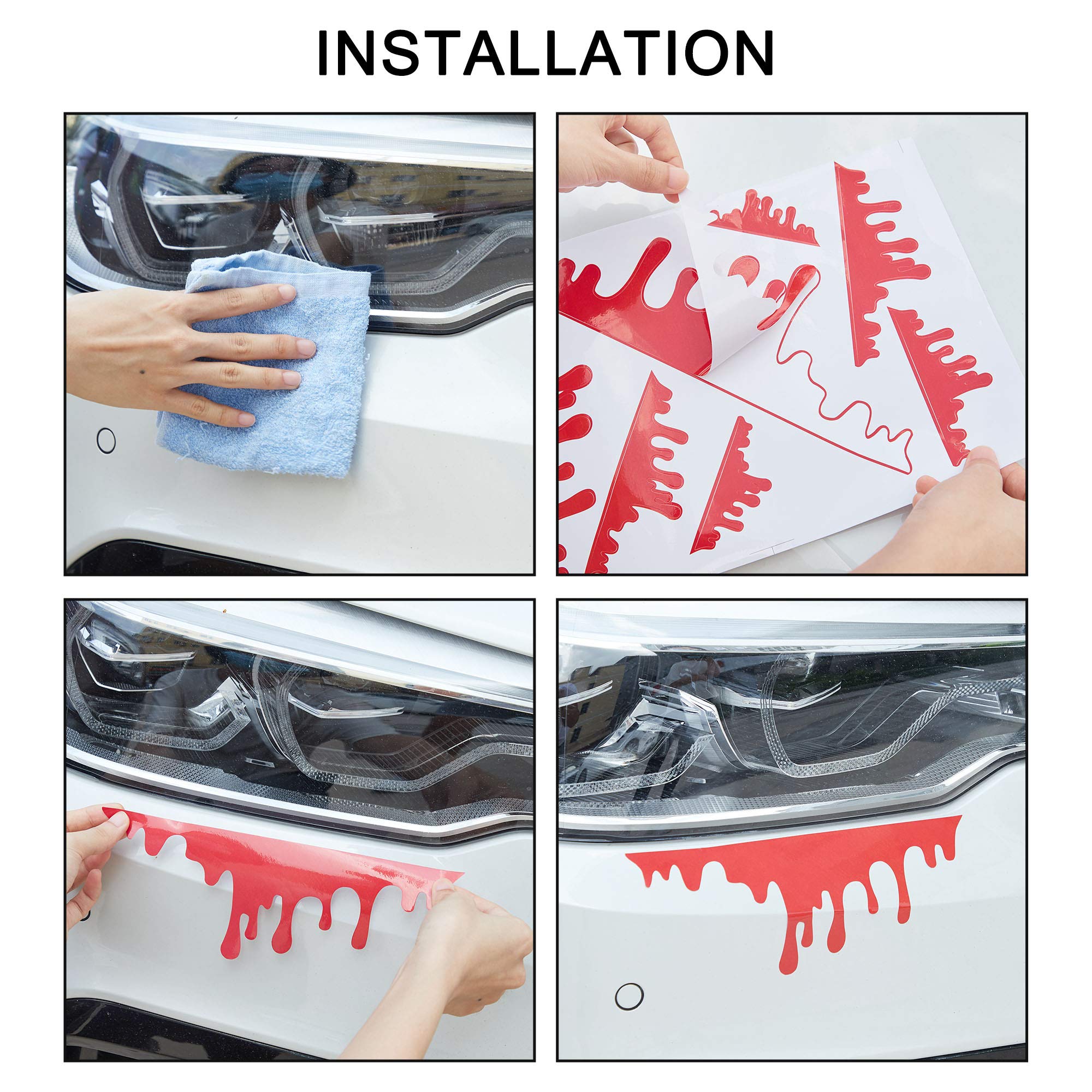 Tomall 2 Sheets (14Pcs) Red Blood Stickers For Car Funny Halloween Theme Bleeding Decals For Car Self-Adhesive Stickers For Car