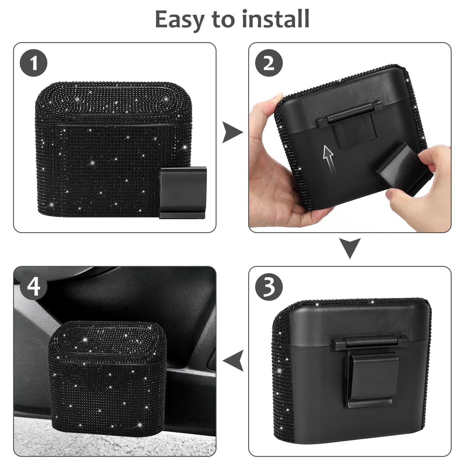 Accmor Bling Car Trash Can With Lid, Mini Vehicle Garbage Organizer Storage Bin Dustbin, Sparkling Crystal Rhinestone Holder Con