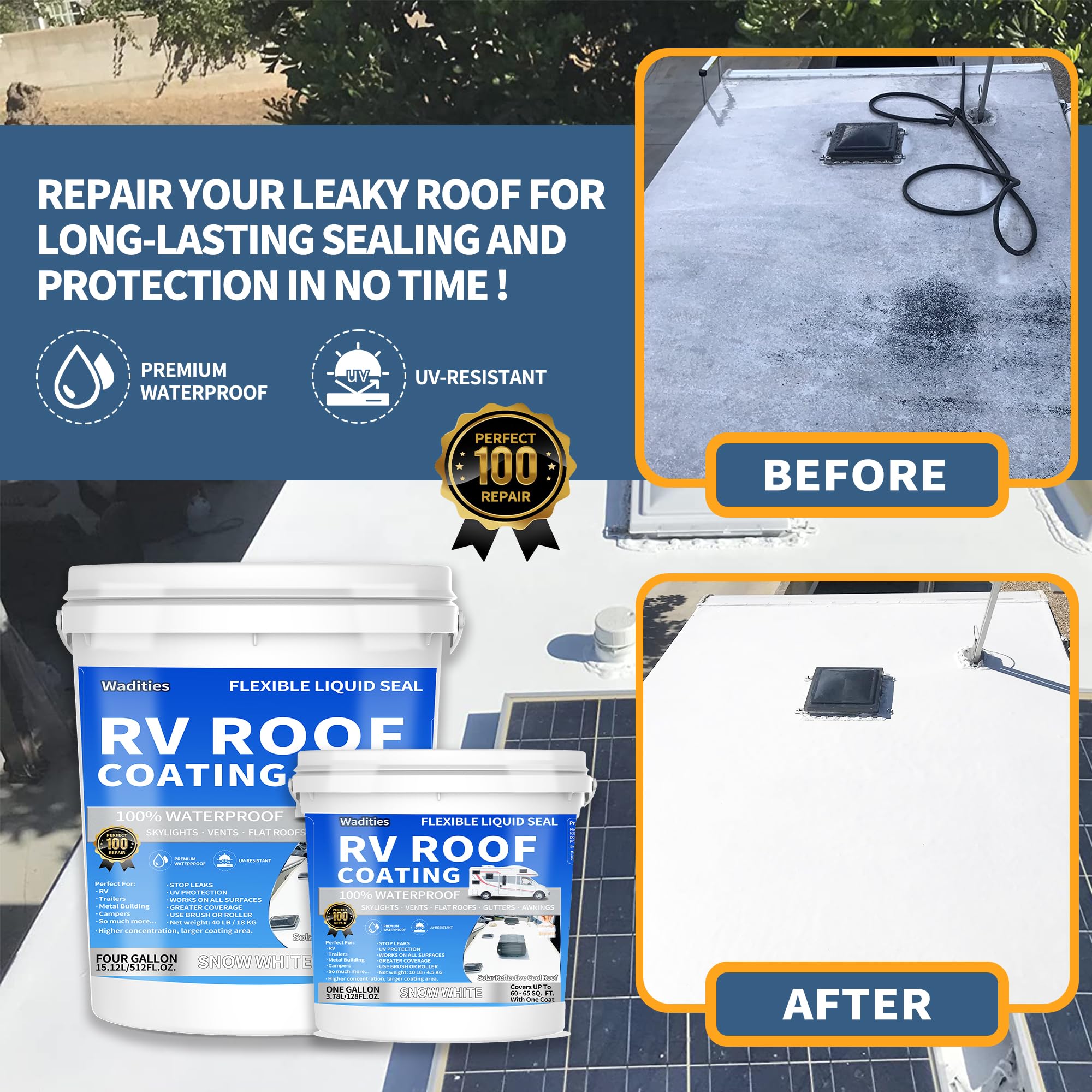 Rv Roof Coating White, Wadities Waterproof Solar Reflective Sealant, Flexible Rv Roof Sealant For Campers, Trailers, Motorhomes,