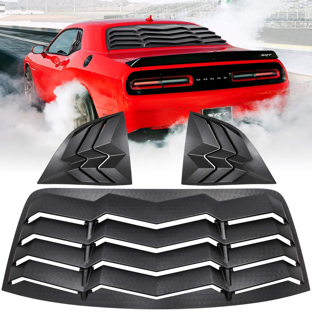 Rear+Side Window Louvers for Dodge Challenger 2008-2020 2021 2022 2023 Windshield Sun Shade Cover Vent GT Lambo Style Custom Fit
