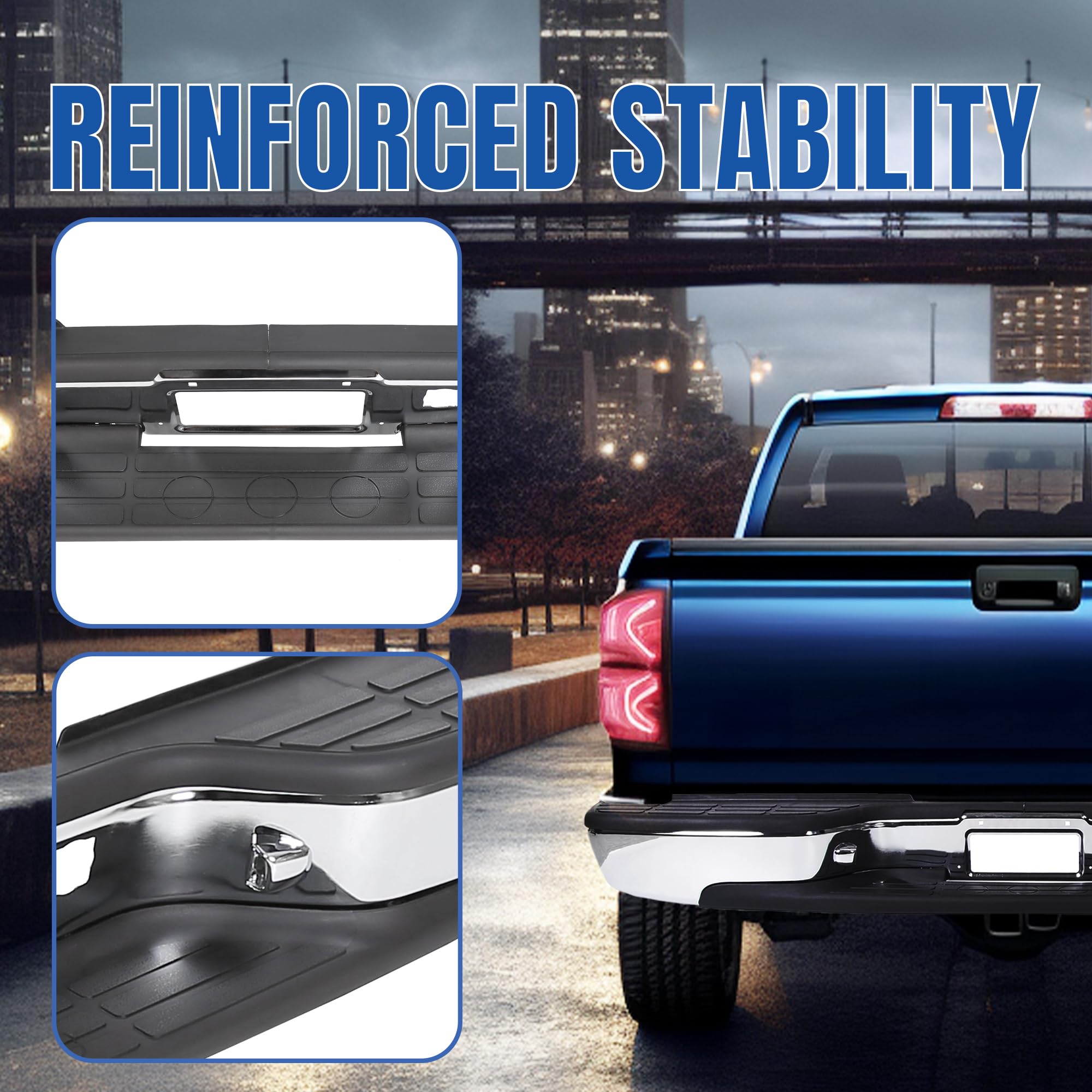 KUAFU Chrome Rear Step Bumper Compatible with 1999-2006 Chevy Chevrolet Silverado GMC Sierra 1500 2500 Steel with License Plate