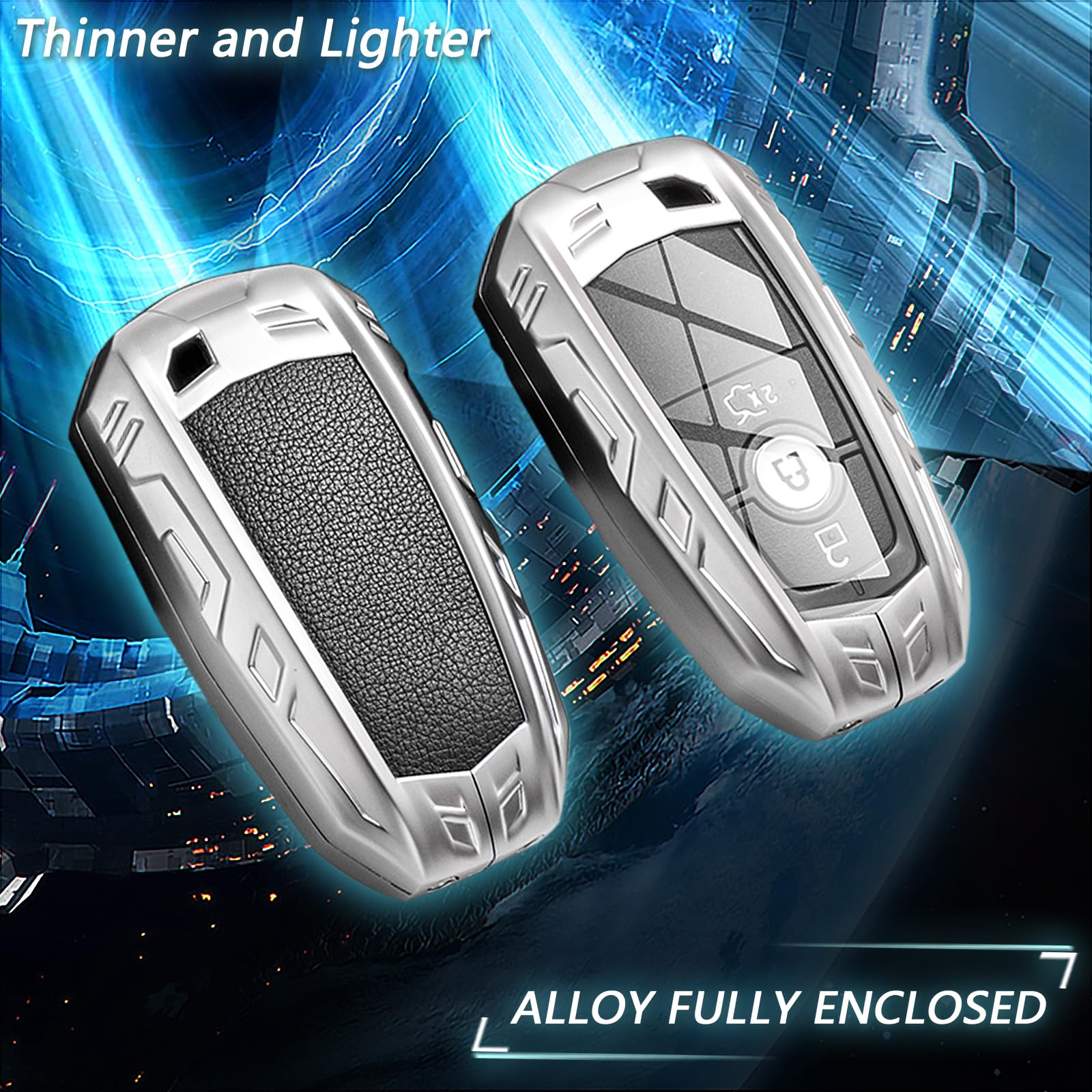 Ocezbiis For Ford Key Fob Cover,Keychain,Zinc Alloy Protection Car Key Shell Case Compatible With Ford Holder Smart Remote Keyle