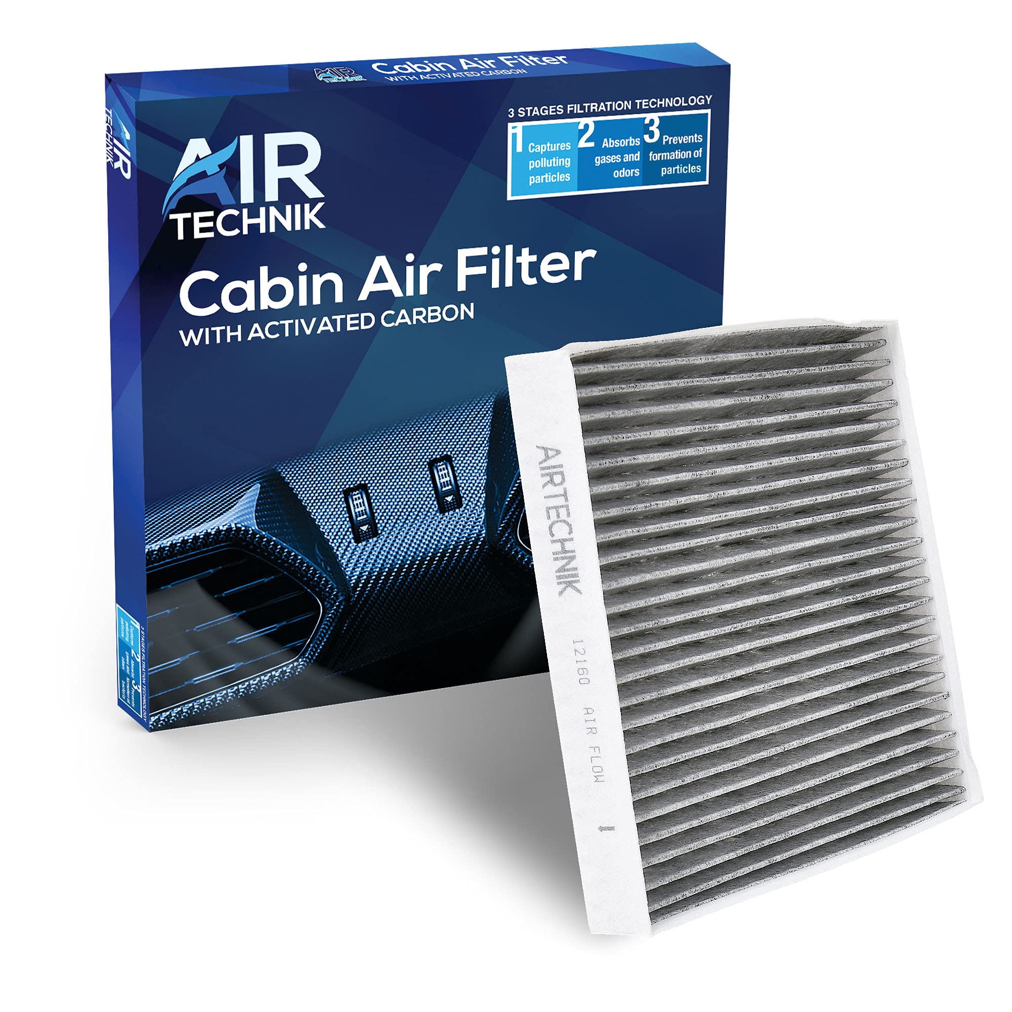 Airtechnik Cf12160 Cabin Air Filter W/Activated Carbon | Fits Hyundai Kona 18-23, Kona N 22-23 Tuscon 16-21, Veloster 19-21, Venue 20-24 / Kia Seltos 20-24, Soul 20-24, Sportage 17-22 - 97133-D3000