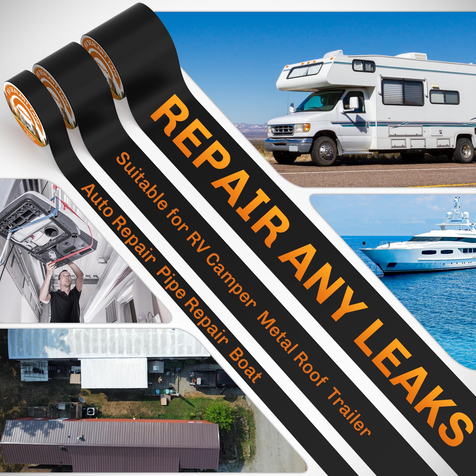 Welluck Butyl Sealant Tape, 6 Inch X 50 Foot Rv Roof Tape Sealant Roofing Tape Black, Waterproof &Uv Rv Tape For Roof Camper Tra