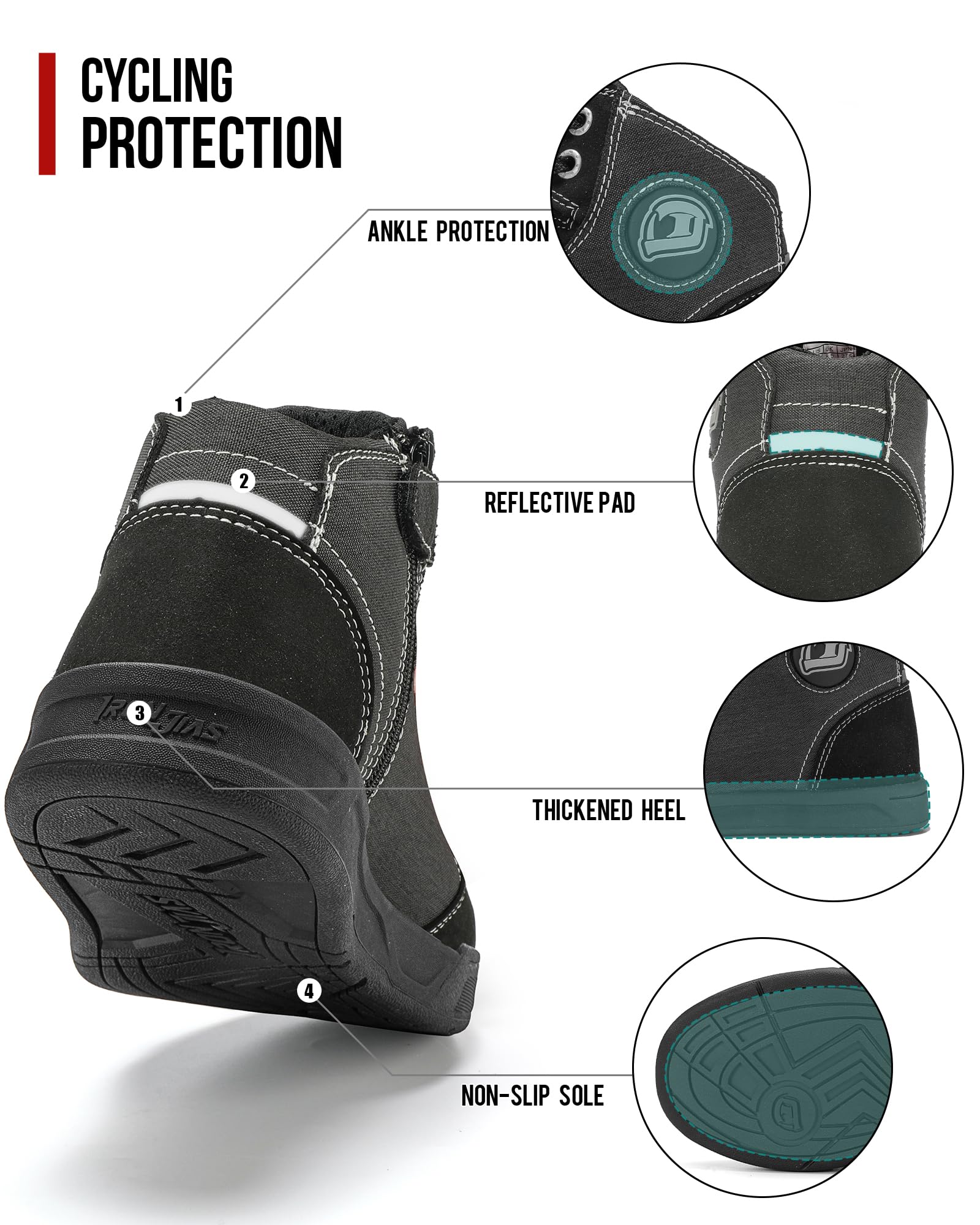 Iron Jia 'S Motorcycle Shoes Men Streetbike Casual Accessories Breathable Protective Gear Powersport Anti-Slip Footwear Black 10