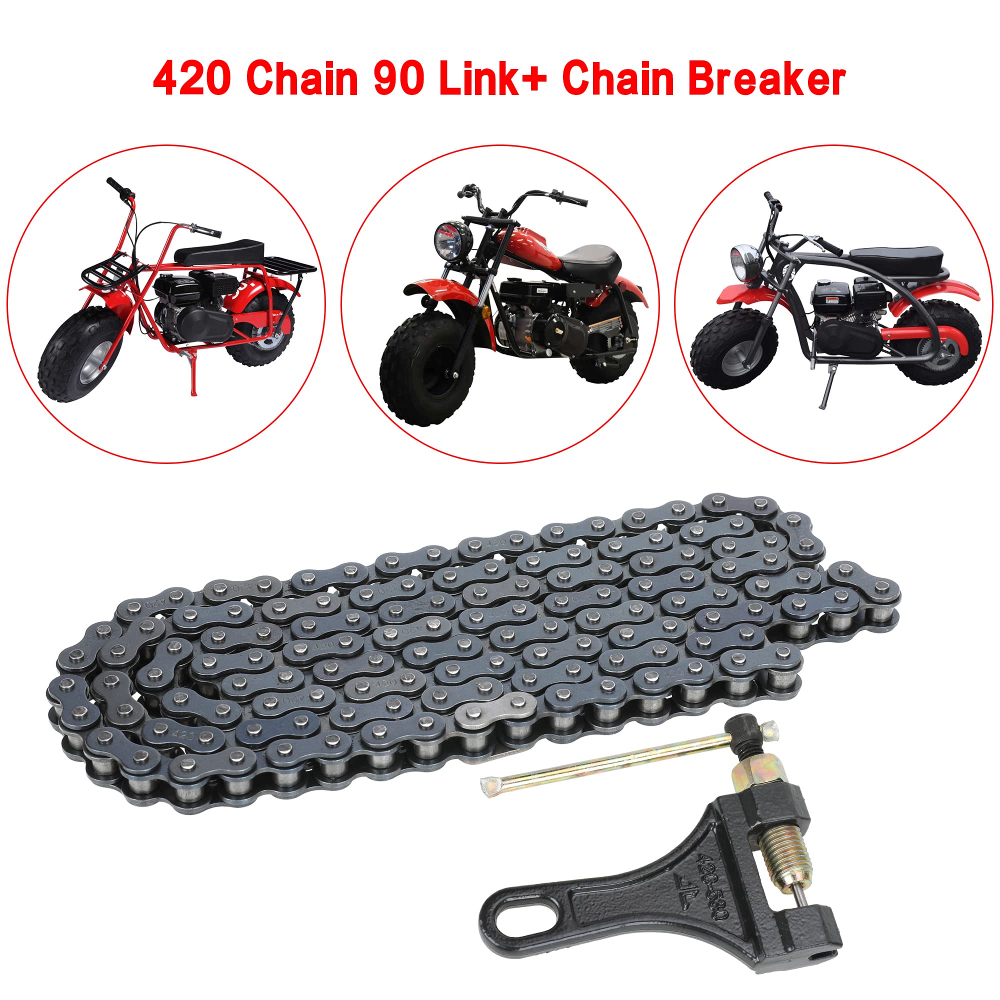 GREHUA Rear Drive 420 Chain 90 Link Chain Breaker with Standard Master Link for BT200X CT200U Trail CT200U-EX TrailMaster MB200