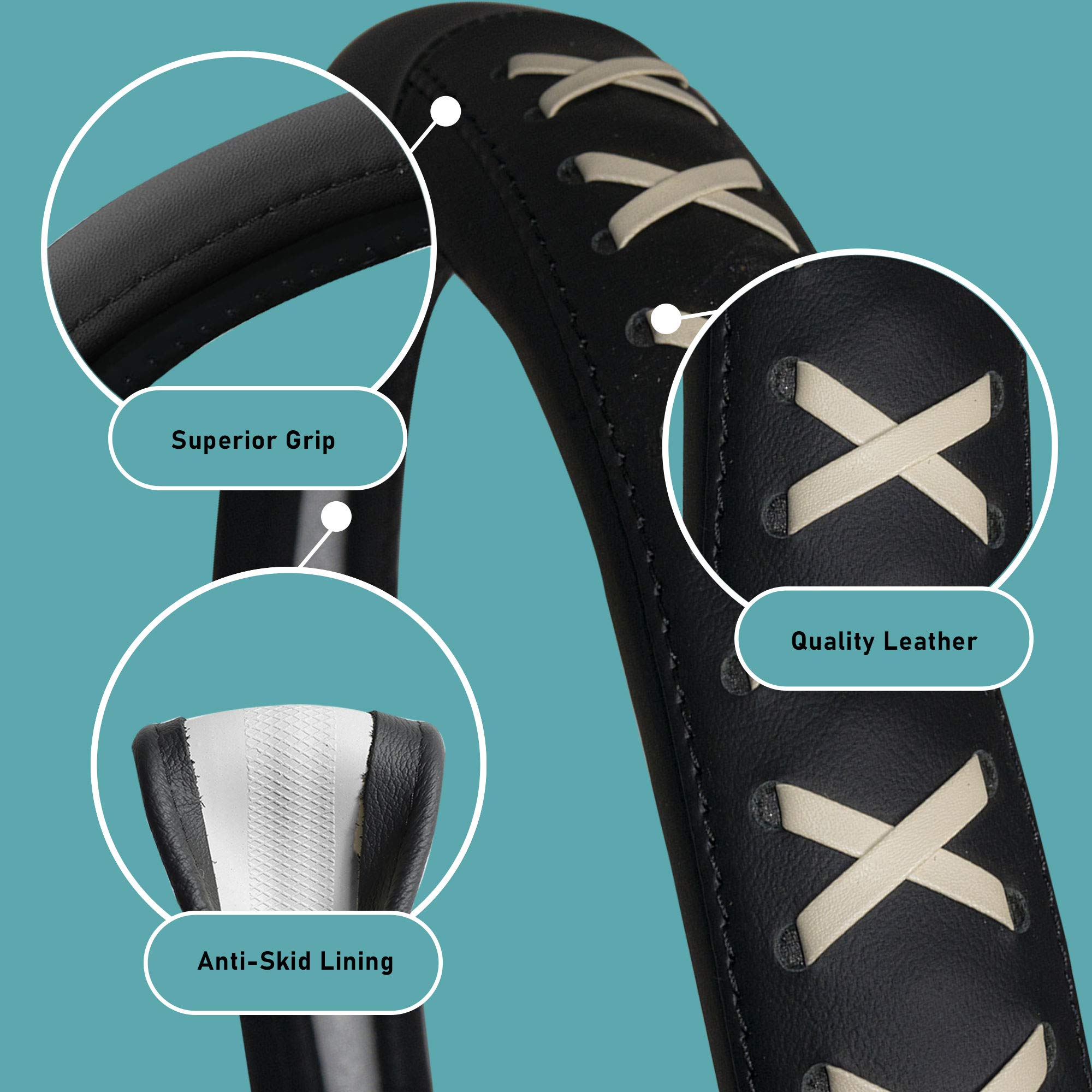 Fh Group Fh2022Purple Universal Fit 15 Inch Genuine Leather With Lace-Up Detailing Purple Steering Wheel Cover Fits Most Cars, S