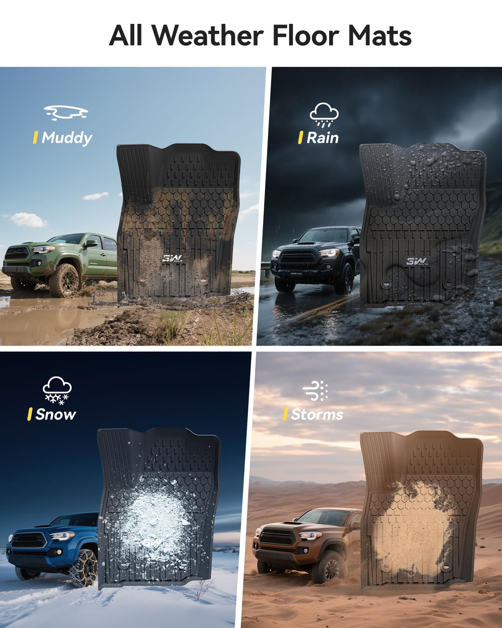 3W Floor Mats For Toyota Tacoma 2024 2025 Double Cab(Not Fit Hybrid), Tpe All Weather Custom Fit Floor Liner For Toyota Tacoma 1