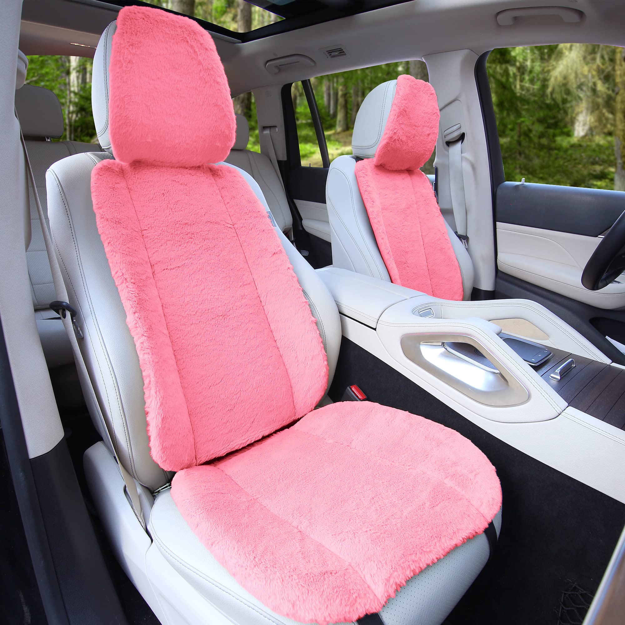 FH Group Front Set Faux Rabbit Fur Car Seat Cover Cushions, Universal Fit, Airbag Compatible, Seat Cover for SUV, Sedan, Van, Pi