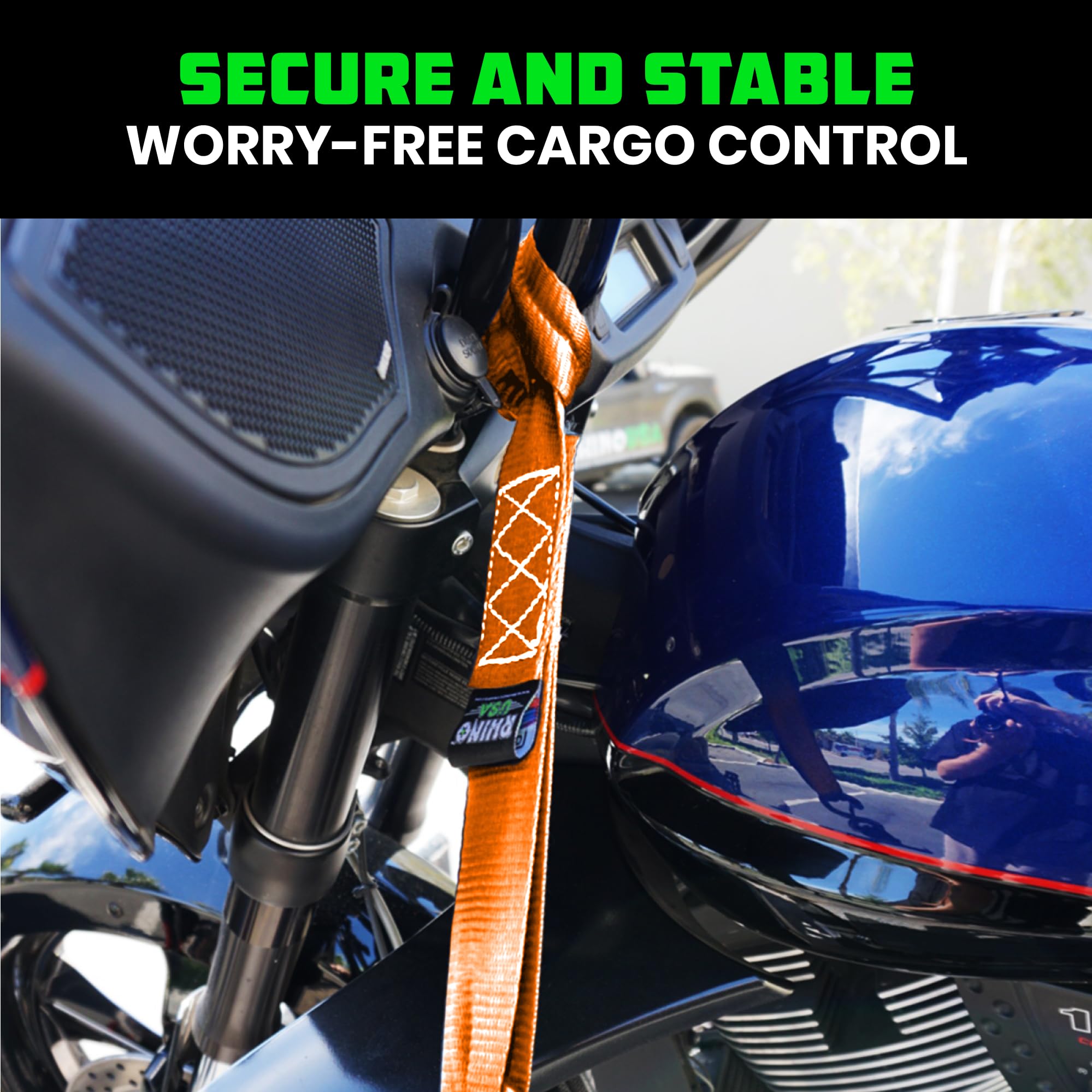 Rhino USA Soft Loop Tie Down Straps (4-Pack) - 1.6 Inch x 17 Inch (5,000lbs Break Strength) Heavy Duty Motorcycle Straps for use