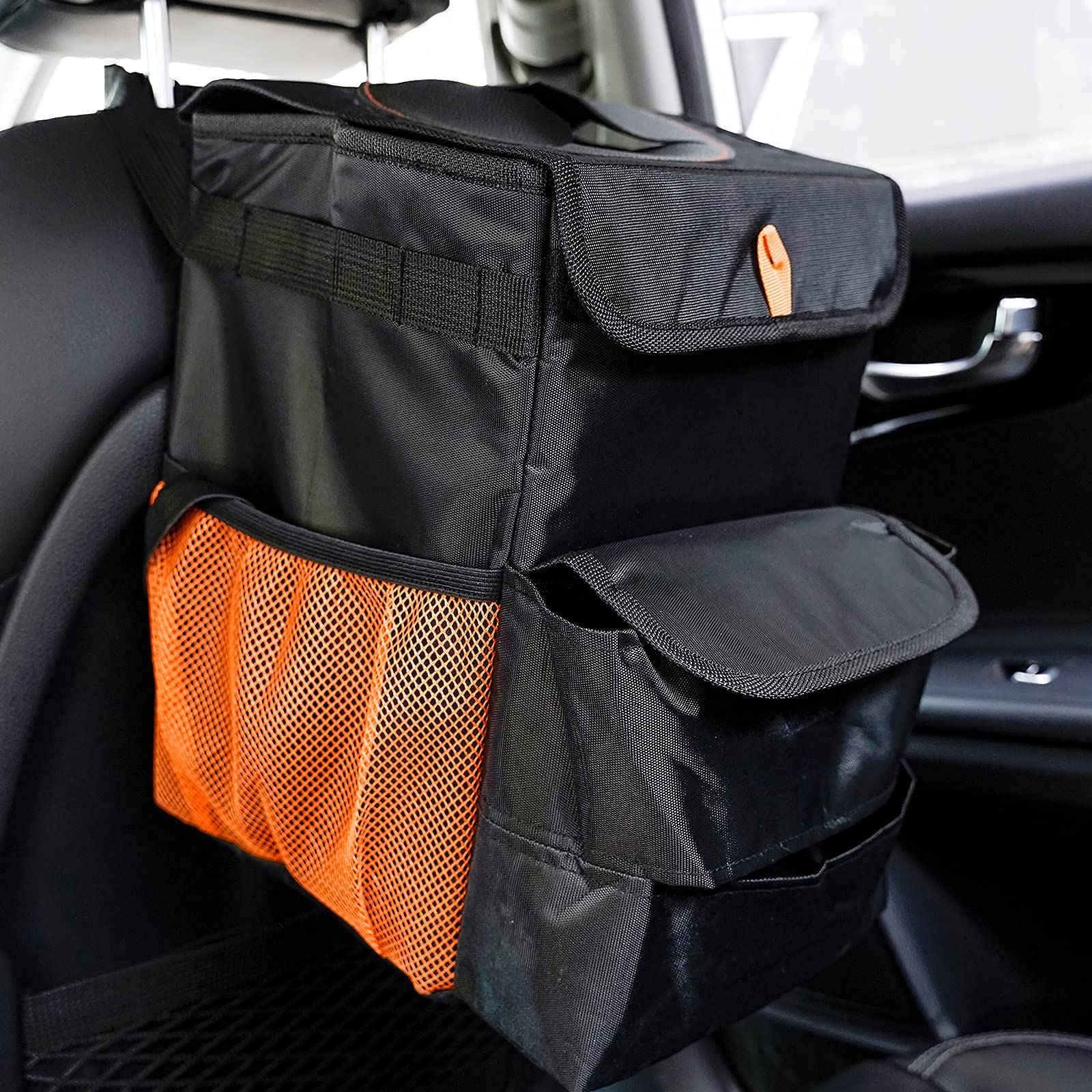 Gpusfak Car Trash Can Foldable Garbage Bin Leakproof 3 Gallons Black Orange