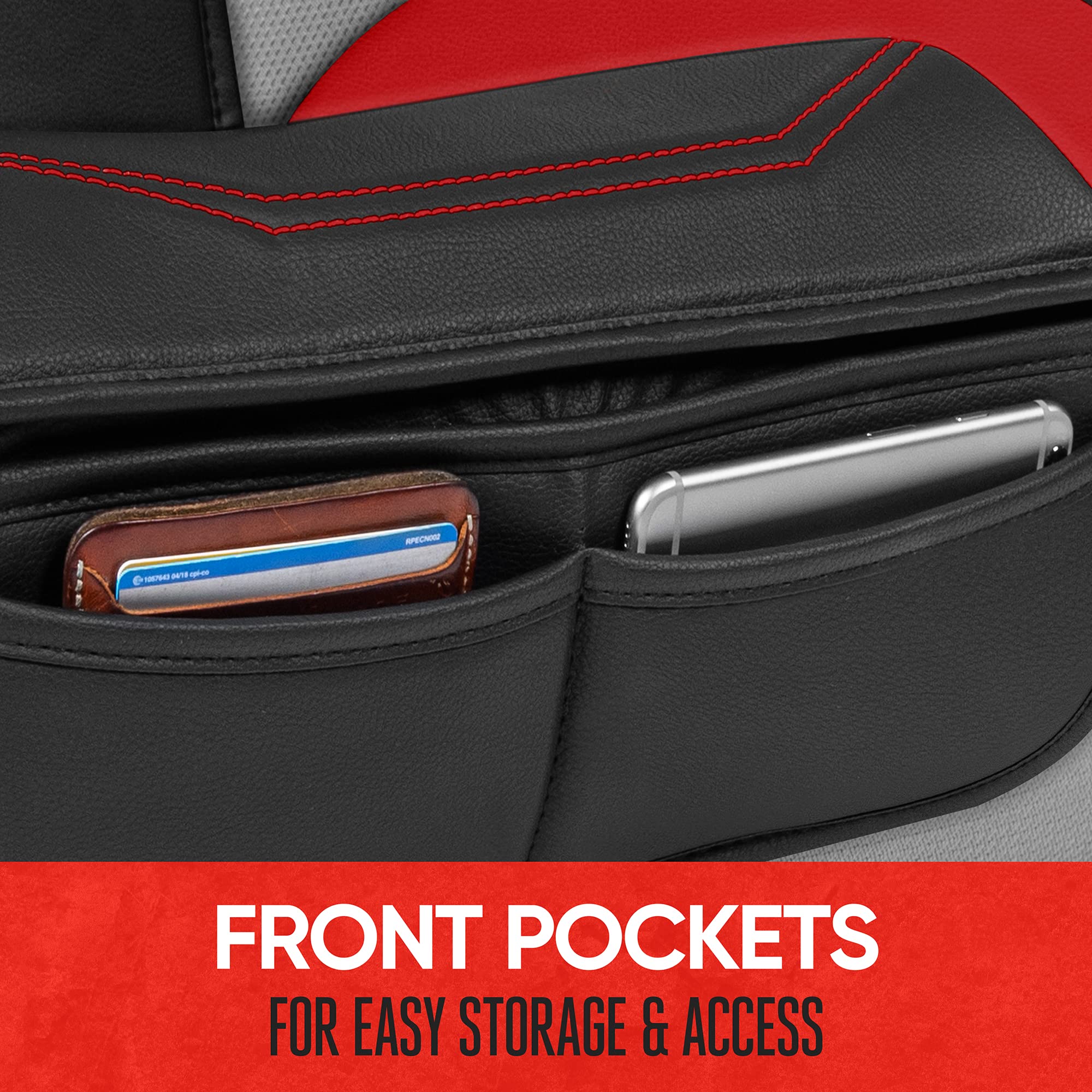 Motor Trend Luxefit Red Seat Cover For Cars Trucks Van Suv (1 Piece), Premium Faux Leather Car Seat Cover, Easy To Install Autom