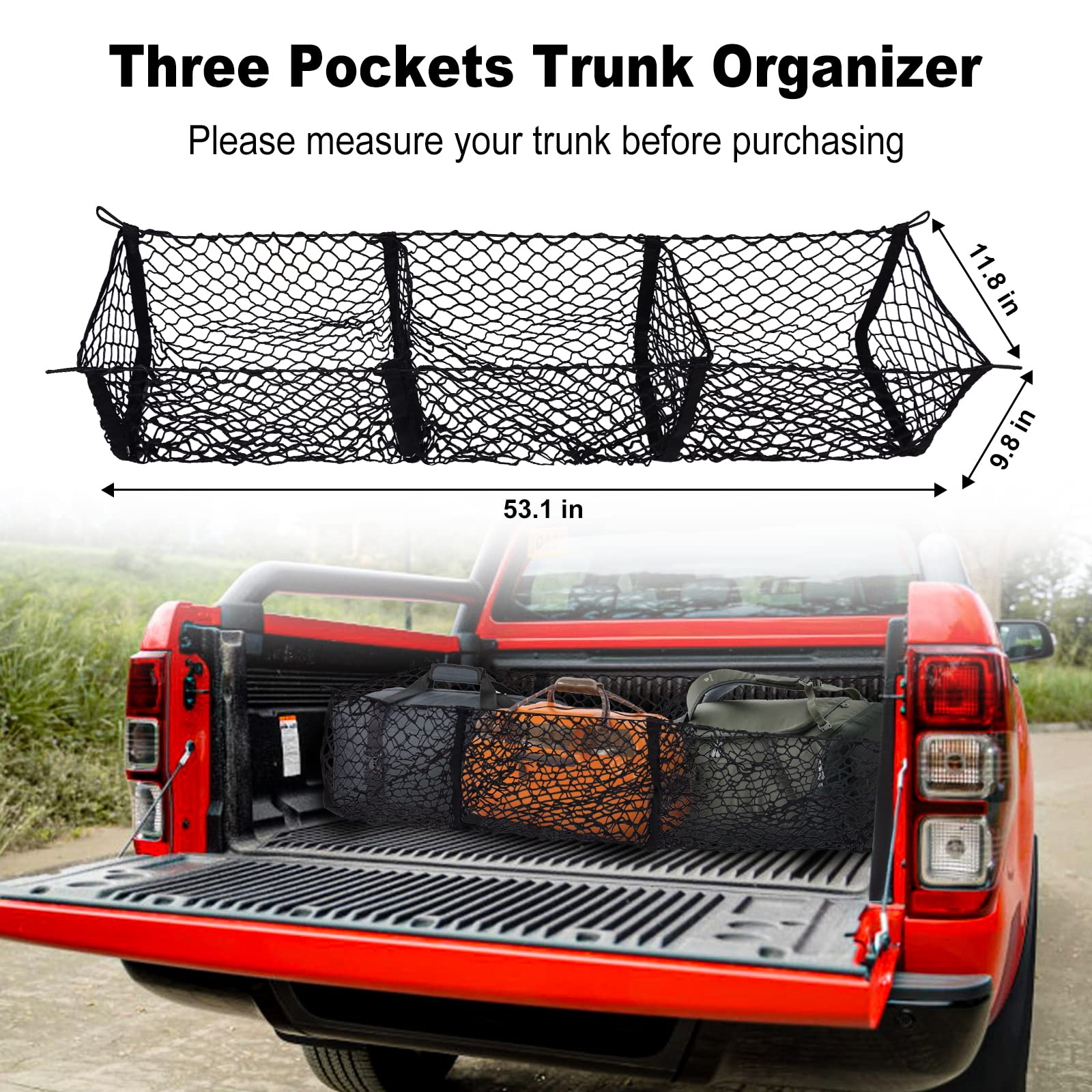 Upgrade Cargo Net Trunk Bed Organizer For Ford/Dodge/Gmc/Chevy Silverado/Toyota/Nissan/Honda/Lincoln And Pickup Truck, 59'' Long